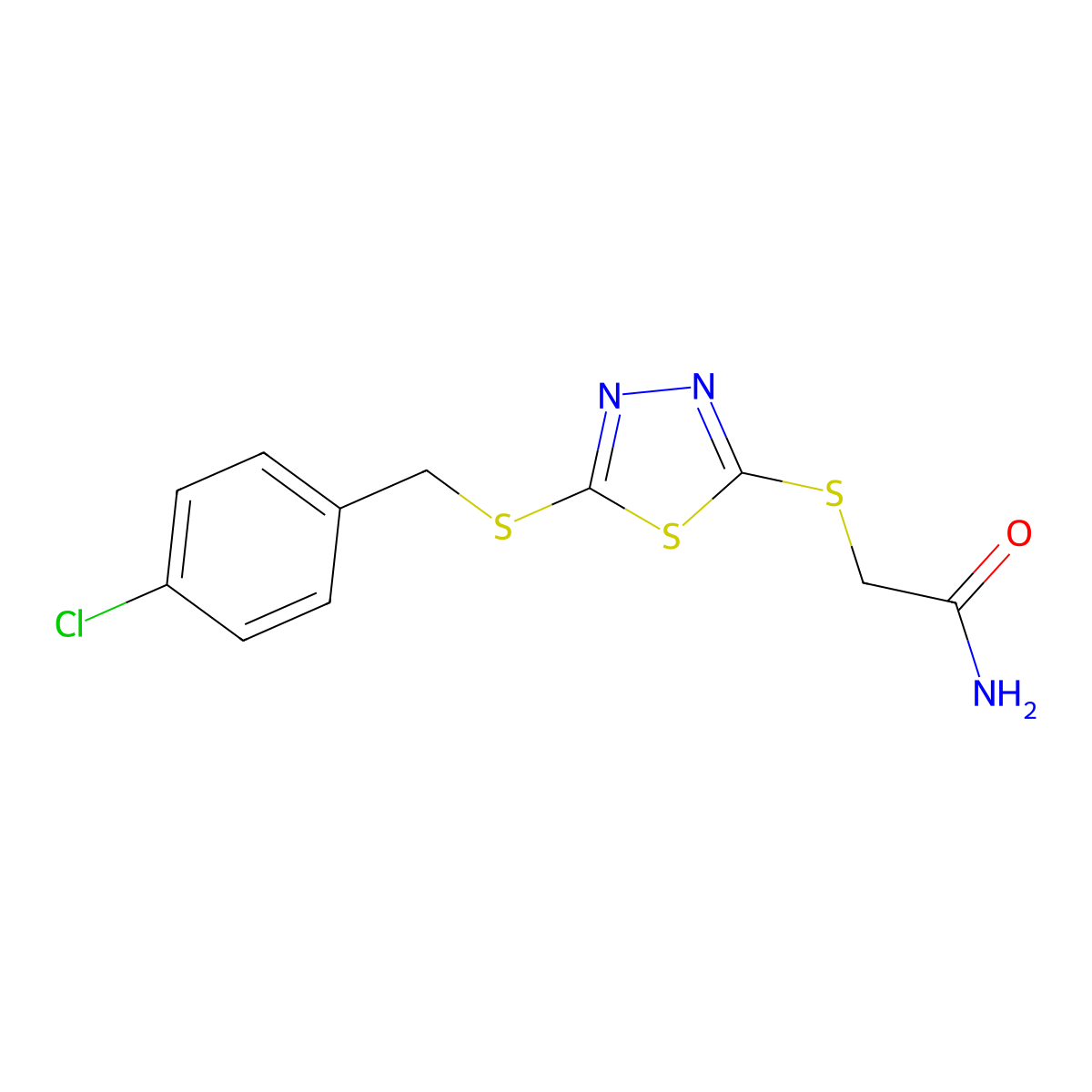 2-((5-((4-Chlorobenzyl)thio)-1,3,4-thiadiazol-2-YL)thio)acetamide molecular structure, CAS 499101-66-5