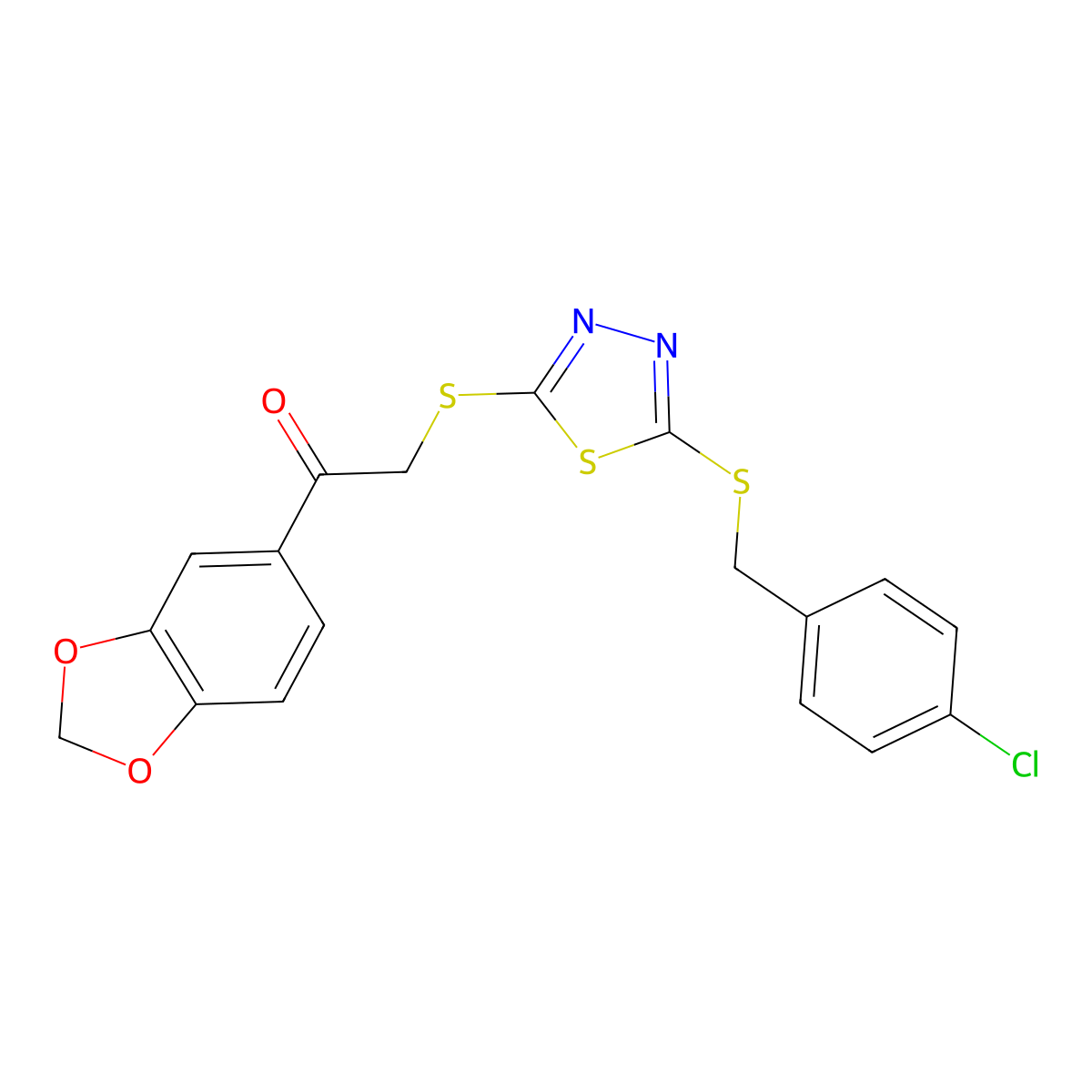 1-(1,3-Benzodioxol-5-yl)-2-({5-[(4-chlorobenzyl)sulfanyl]-1,3,4-thiadiazol-2-yl}sulfanyl)ethanone molecular structure, CAS 499101-70-1