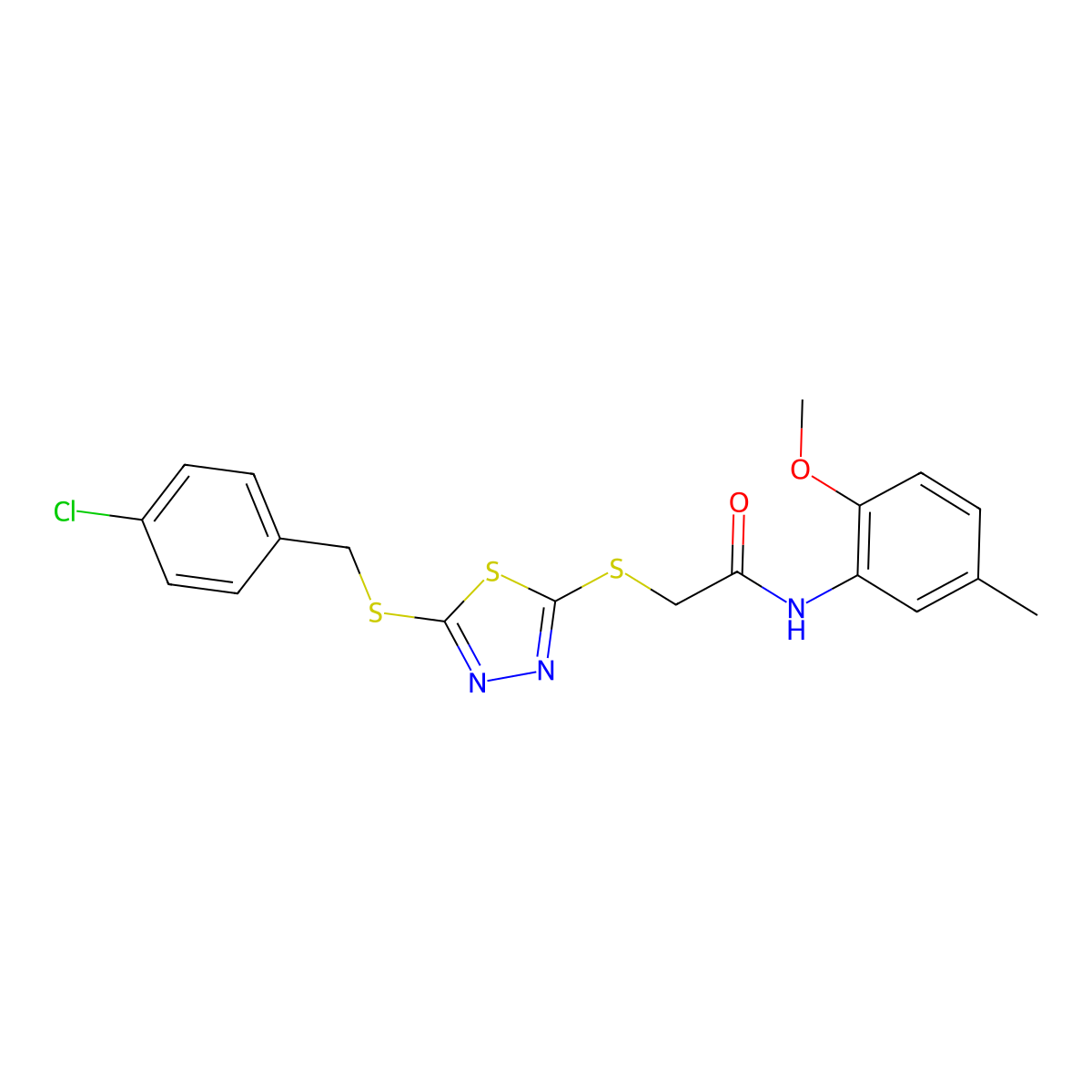 2-({5-[(4-chlorobenzyl)sulfanyl]-1,3,4-thiadiazol-2-yl}sulfanyl)-N-(2-methoxy-5-methylphenyl)acetamide molecular structure, CAS 499101-73-4