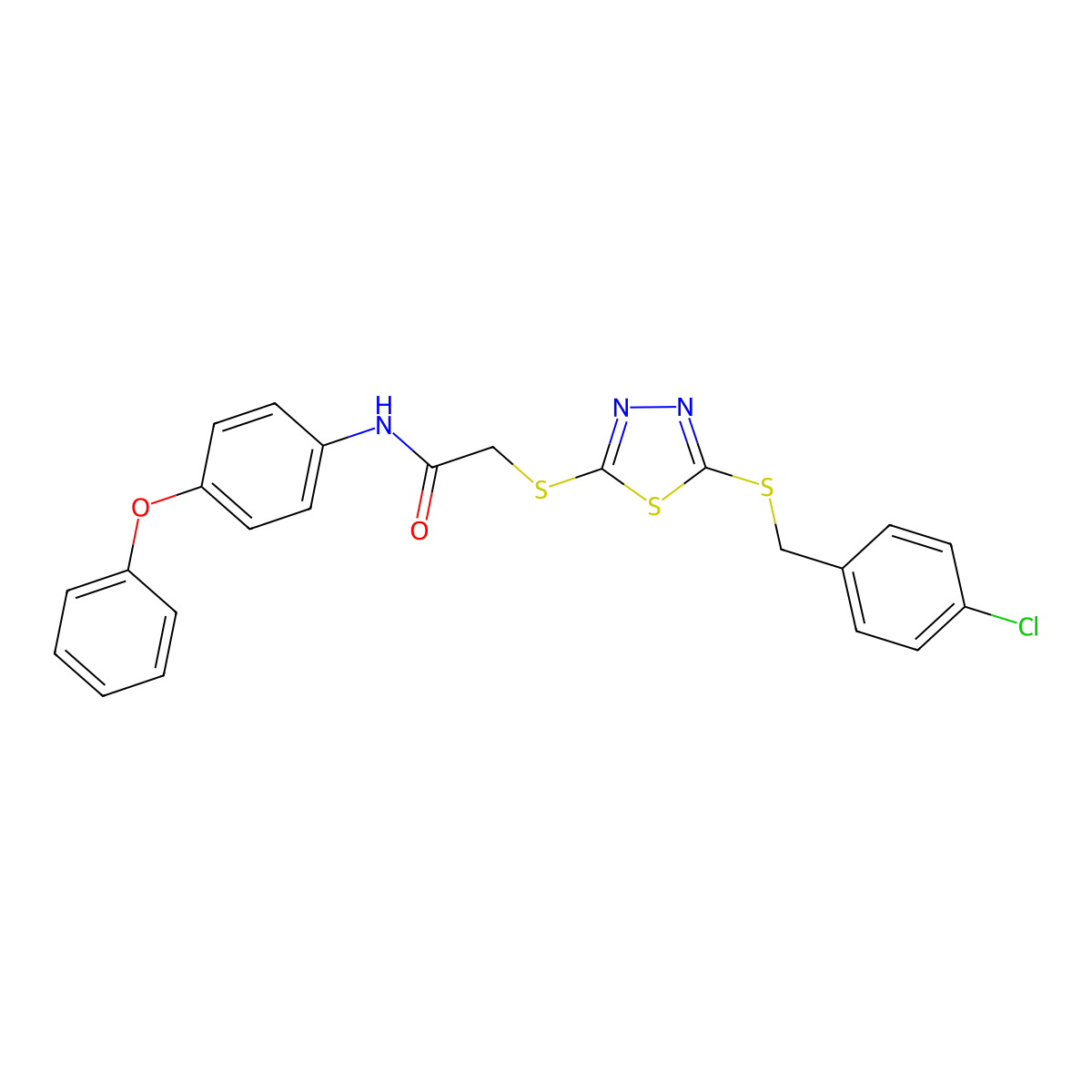 2-({5-[(4-chlorobenzyl)sulfanyl]-1,3,4-thiadiazol-2-yl}sulfanyl)-N-(4-phenoxyphenyl)acetamide molecular structure, CAS 499101-76-7