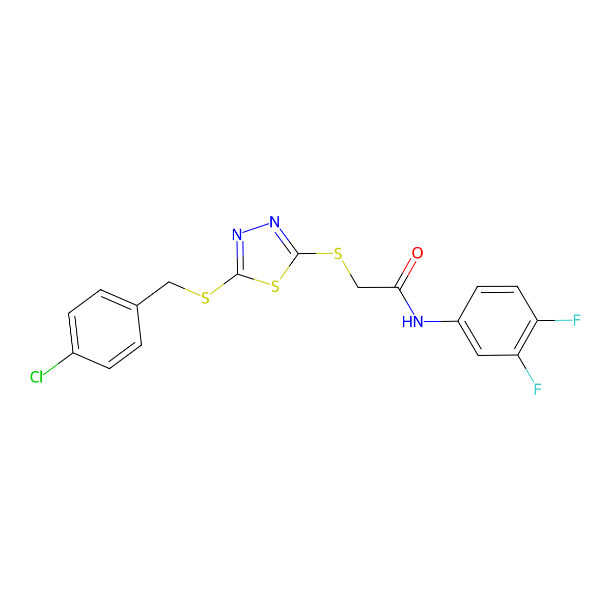 2-({5-[(4-chlorobenzyl)sulfanyl]-1,3,4-thiadiazol-2-yl}sulfanyl)-N-(3,4-difluorophenyl)acetamide molecular structure, CAS 499101-81-4
