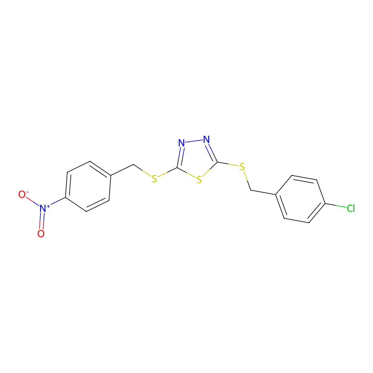 2-[(4-Chlorobenzyl)sulfanyl]-5-[(4-nitrobenzyl)sulfanyl]-1,3,4-thiadiazole molecular structure, CAS 499101-84-7