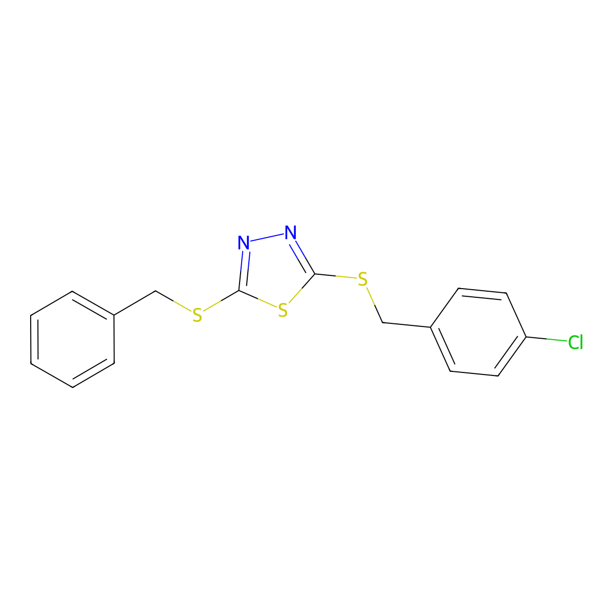 2-(Benzylsulfanyl)-5-[(4-chlorobenzyl)sulfanyl]-1,3,4-thiadiazole molecular structure, CAS 499101-85-8