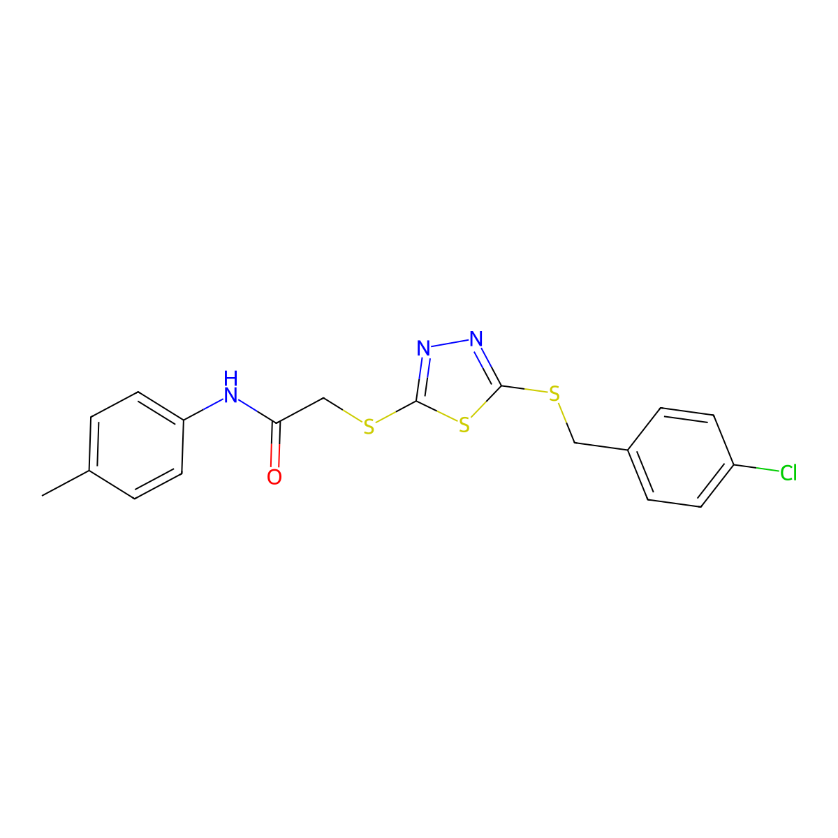 2-({5-[(4-chlorobenzyl)sulfanyl]-1,3,4-thiadiazol-2-yl}sulfanyl)-N-(4-methylphenyl)acetamide molecular structure, CAS 499101-87-0