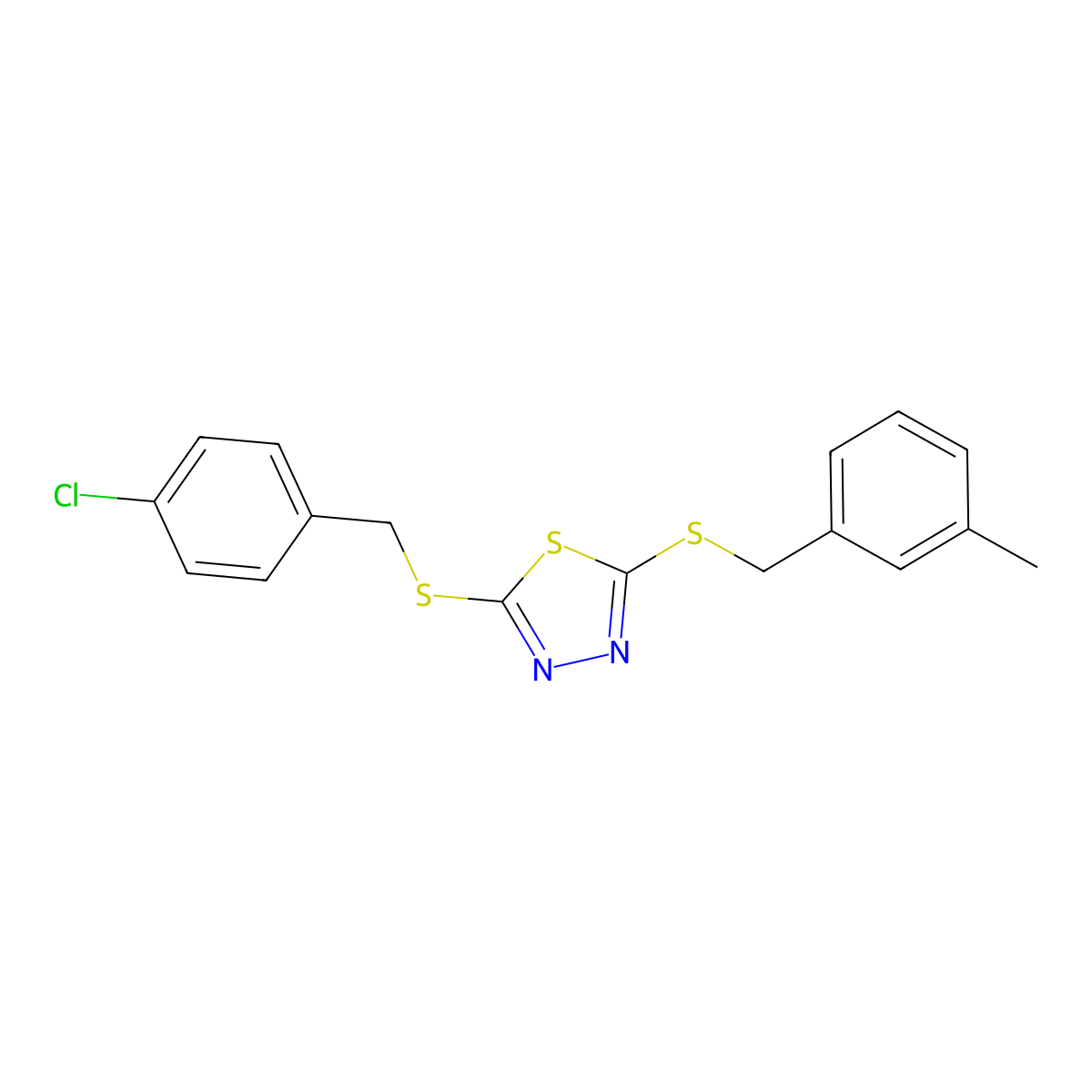 2-[(4-Chlorobenzyl)sulfanyl]-5-[(3-methylbenzyl)sulfanyl]-1,3,4-thiadiazole molecular structure, CAS 499101-91-6