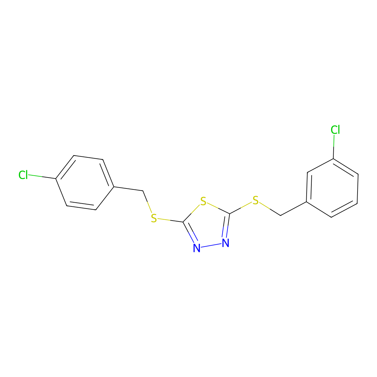 2-[(3-Chlorobenzyl)sulfanyl]-5-[(4-chlorobenzyl)sulfanyl]-1,3,4-thiadiazole molecular structure, CAS 499101-92-7