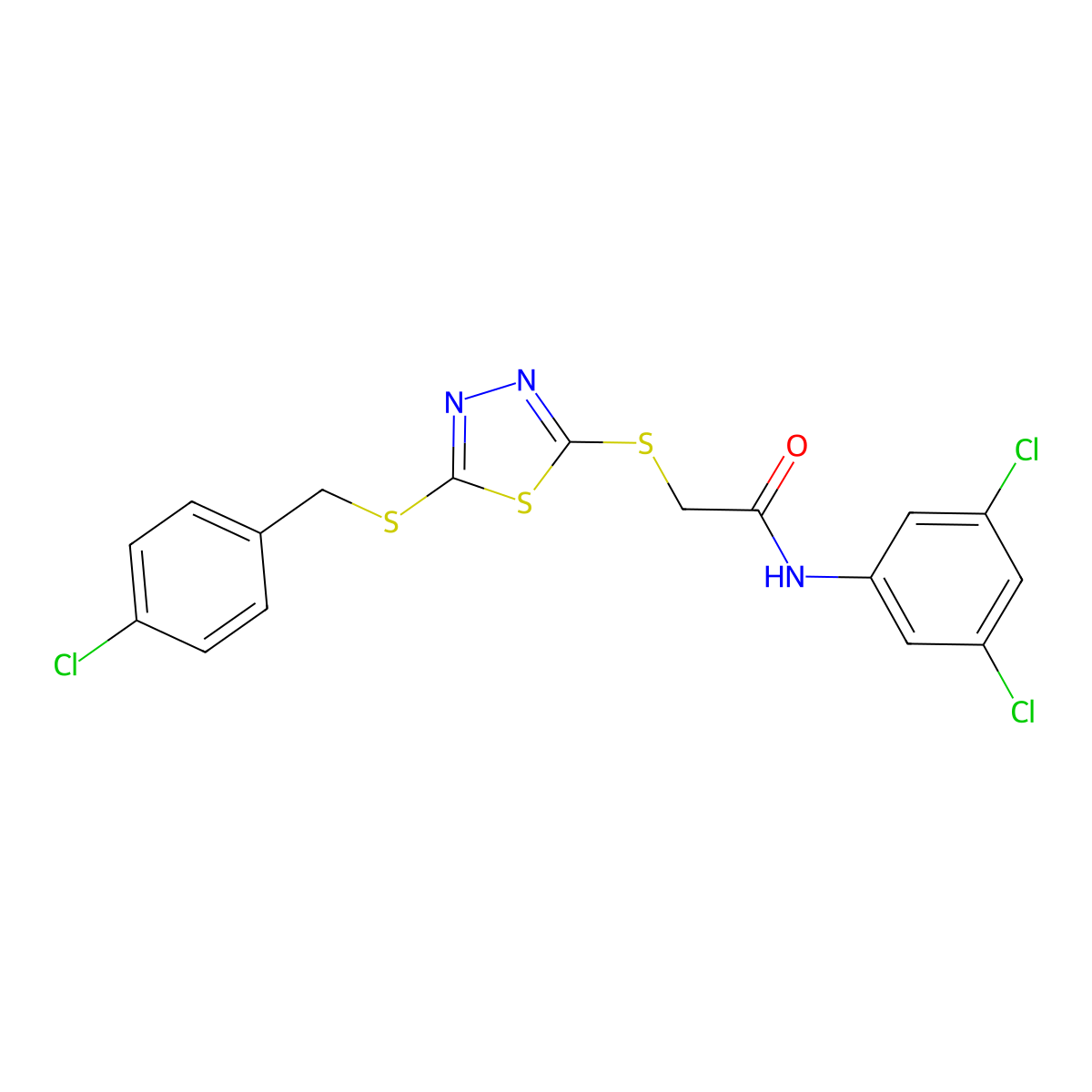 2-({5-[(4-chlorobenzyl)sulfanyl]-1,3,4-thiadiazol-2-yl}sulfanyl)-N-(3,5-dichlorophenyl)acetamide molecular structure, CAS 499101-94-9