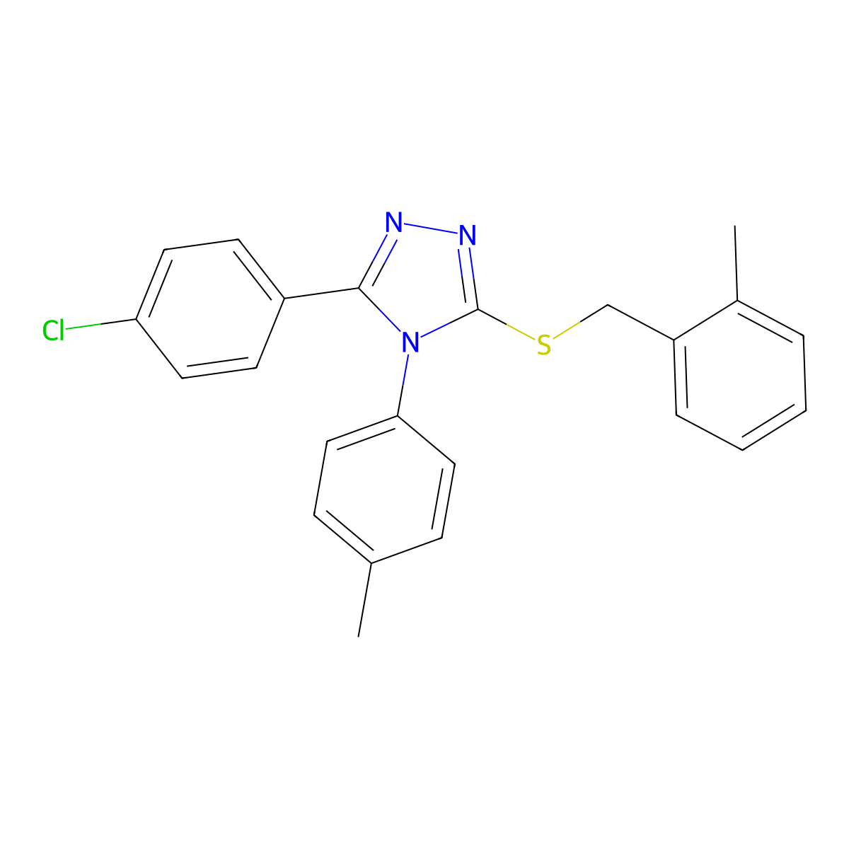 3-(4-chlorophenyl)-5-[(2-methylbenzyl)sulfanyl]-4-(4-methylphenyl)-4H-1,2,4-triazole molecular structure, CAS 499102-18-0