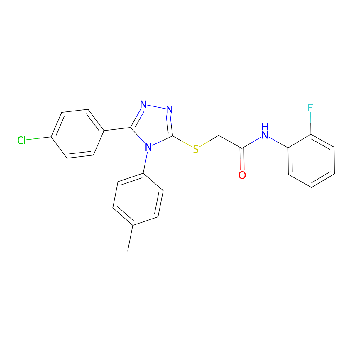 2-{[5-(4-chlorophenyl)-4-(4-methylphenyl)-4H-1,2,4-triazol-3-yl]sulfanyl}-N-(2-fluorophenyl)acetamide molecular structure, CAS 499102-22-6