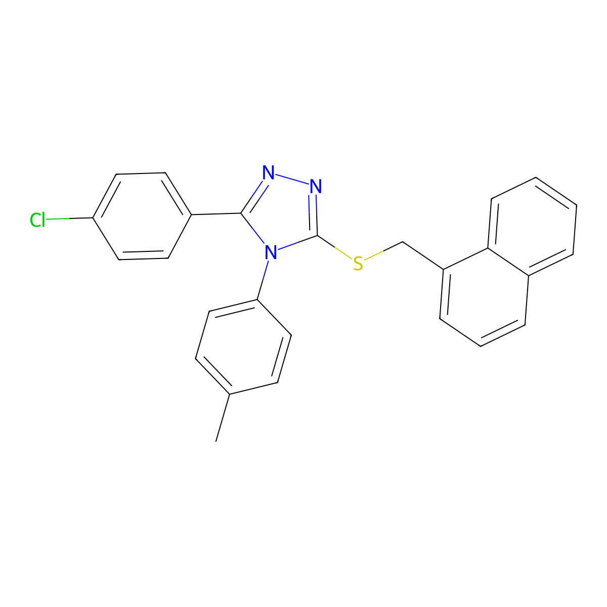 3-(4-chlorophenyl)-4-(4-methylphenyl)-5-[(naphthalen-1-ylmethyl)sulfanyl]-4H-1,2,4-triazole molecular structure, CAS 499102-26-0