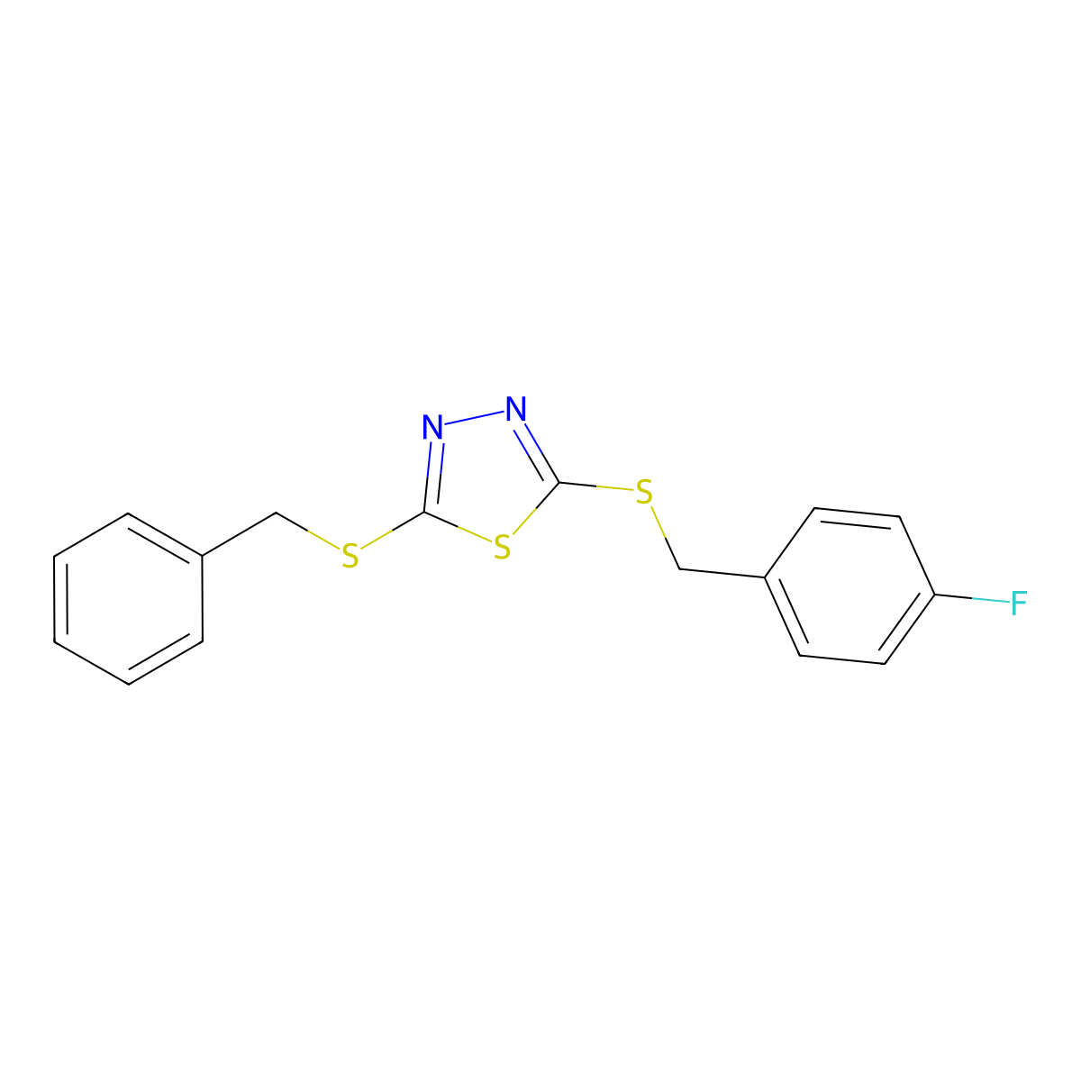 5-[(4-Fluorophenyl)methylthio]-2-(phenylmethylthio)-1,3,4-thiadiazole molecular structure, CAS 499102-27-1