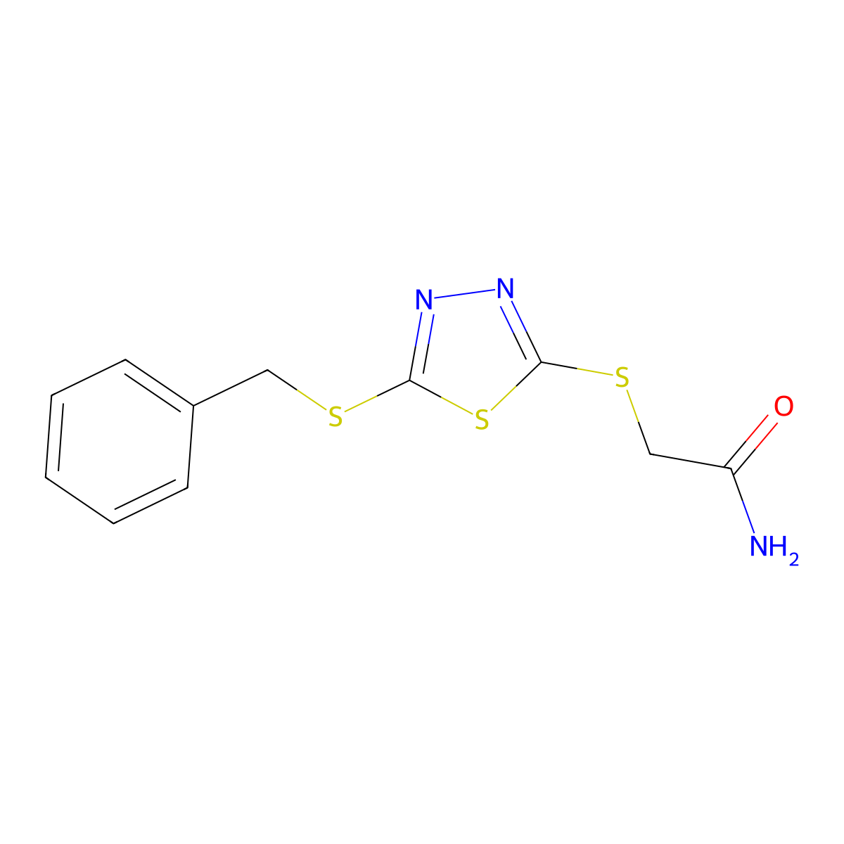 2-{[5-(Benzylsulfanyl)-1,3,4-thiadiazol-2-yl]sulfanyl}acetamide molecular structure, CAS 499102-28-2
