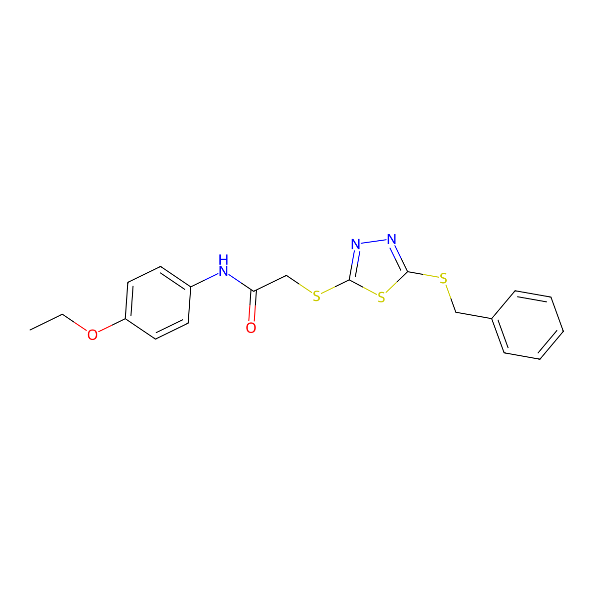 2-{[5-(benzylsulfanyl)-1,3,4-thiadiazol-2-yl]sulfanyl}-N-(4-ethoxyphenyl)acetamide molecular structure, CAS 499102-30-6