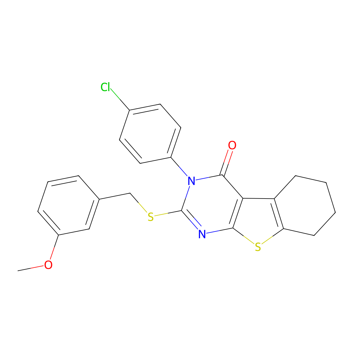 3-(4-chlorophenyl)-2-[(3-methoxybenzyl)sulfanyl]-5,6,7,8-tetrahydro[1]benzothieno[2,3-d]pyrimidin-4(3H)-one molecular structure, CAS 499102-48-6