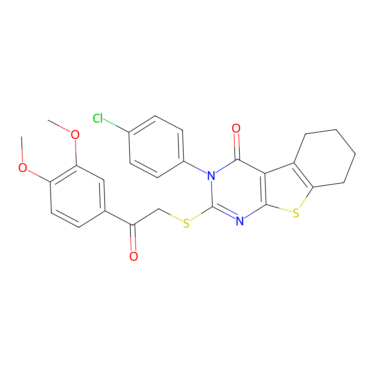 3-(4-chlorophenyl)-2-{[2-(3,4-dimethoxyphenyl)-2-oxoethyl]sulfanyl}-5,6,7,8-tetrahydro[1]benzothieno[2,3-d]pyrimidin-4(3H)-one molecular structure, CAS 499102-50-0