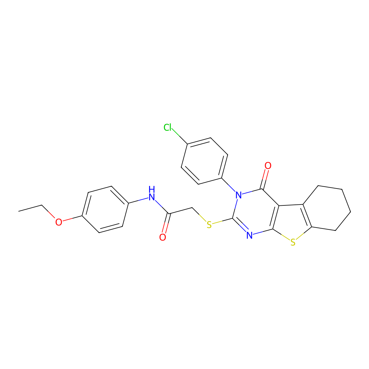 2-{[3-(4-chlorophenyl)-4-oxo-3,4,5,6,7,8-hexahydro[1]benzothieno[2,3-d]pyrimidin-2-yl]sulfanyl}-N-(4-ethoxyphenyl)acetamide molecular structure, CAS 499102-58-8