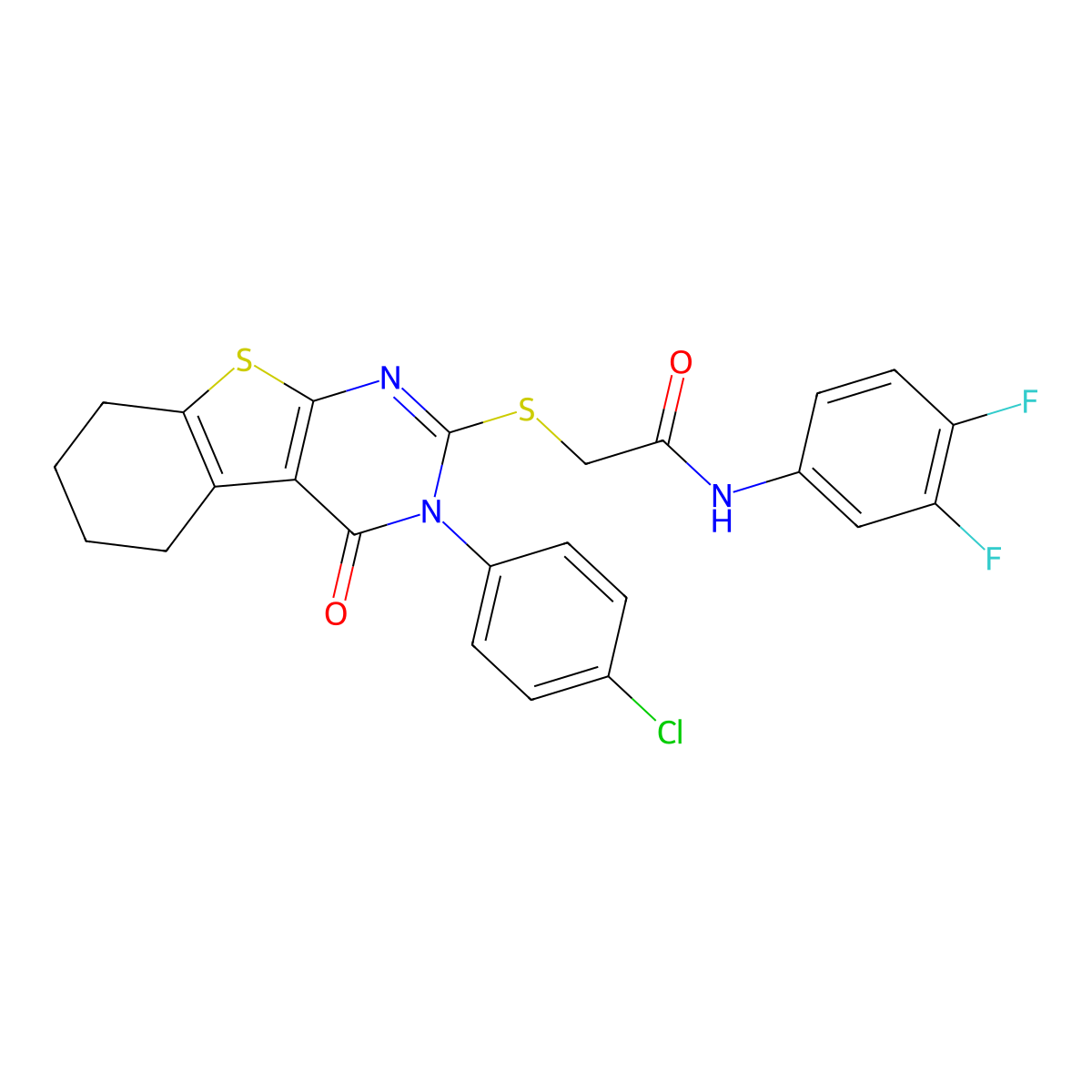 2-{[3-(4-chlorophenyl)-4-oxo-3,4,5,6,7,8-hexahydro[1]benzothieno[2,3-d]pyrimidin-2-yl]sulfanyl}-N-(3,4-difluorophenyl)acetamide molecular structure, CAS 499102-61-3