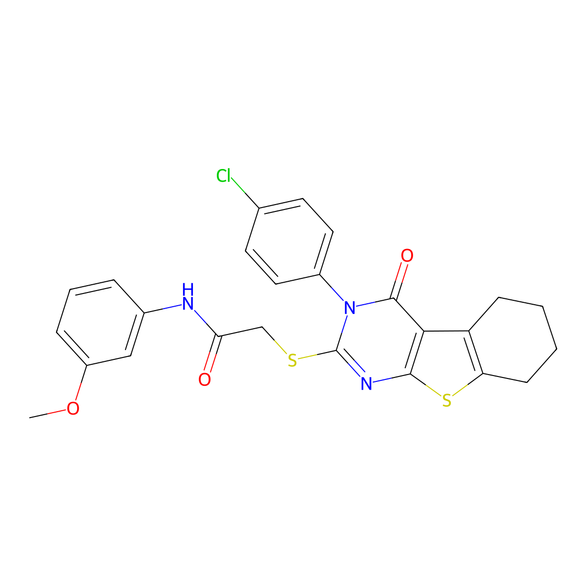 2-{[3-(4-chlorophenyl)-4-oxo-3,4,5,6,7,8-hexahydro[1]benzothieno[2,3-d]pyrimidin-2-yl]sulfanyl}-N-(3-methoxyphenyl)acetamide molecular structure, CAS 499102-62-4