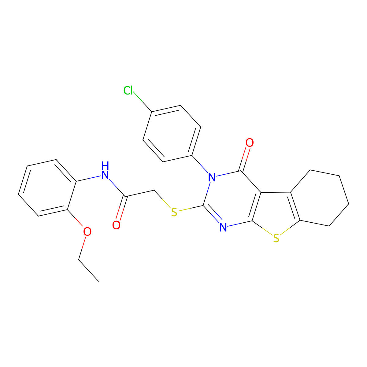 2-{[3-(4-chlorophenyl)-4-oxo-3,4,5,6,7,8-hexahydro[1]benzothieno[2,3-d]pyrimidin-2-yl]sulfanyl}-N-(2-ethoxyphenyl)acetamide molecular structure, CAS 499102-63-5