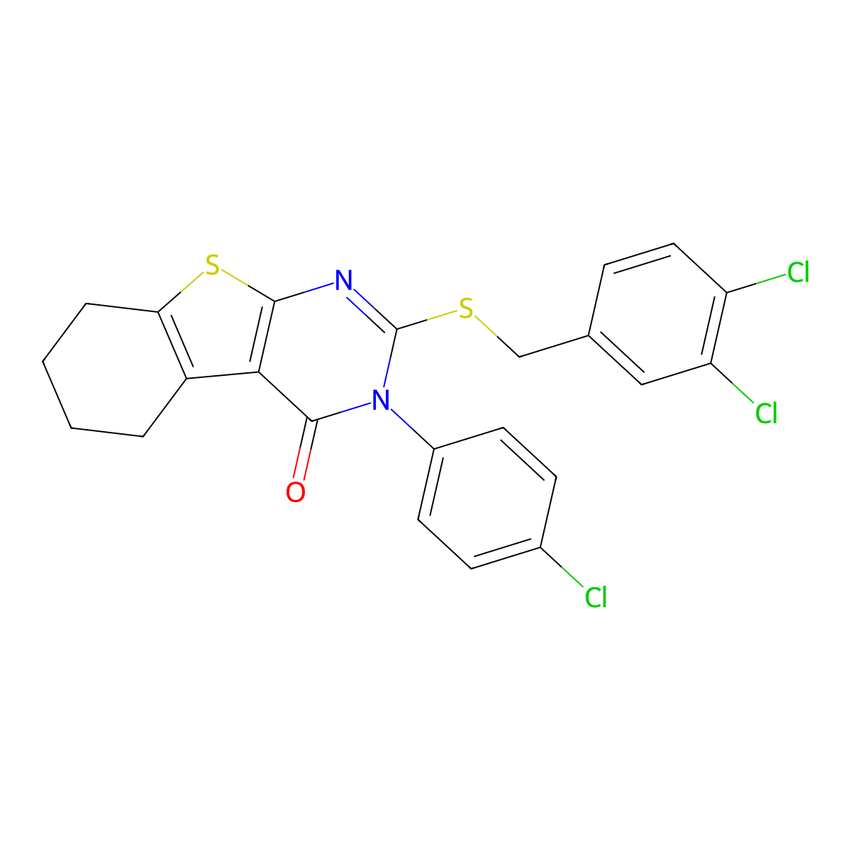 3-(4-chlorophenyl)-2-[(3,4-dichlorobenzyl)sulfanyl]-5,6,7,8-tetrahydro[1]benzothieno[2,3-d]pyrimidin-4(3H)-one molecular structure, CAS 499102-67-9