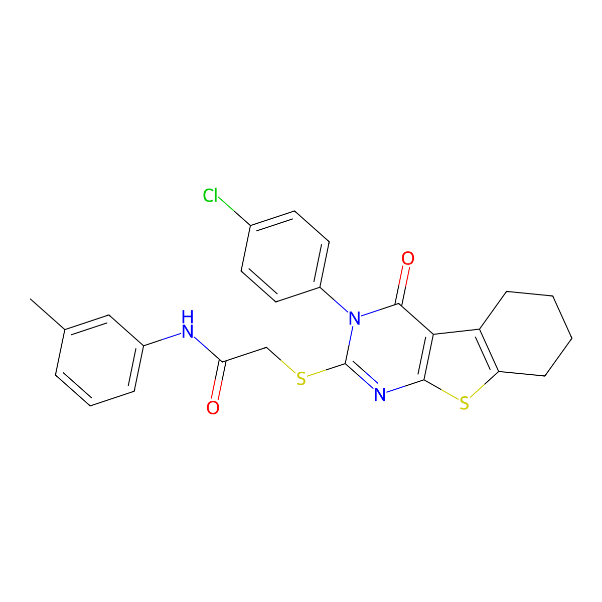 2-{[3-(4-chlorophenyl)-4-oxo-3,4,5,6,7,8-hexahydro[1]benzothieno[2,3-d]pyrimidin-2-yl]sulfanyl}-N-(3-methylphenyl)acetamide molecular structure, CAS 499102-70-4