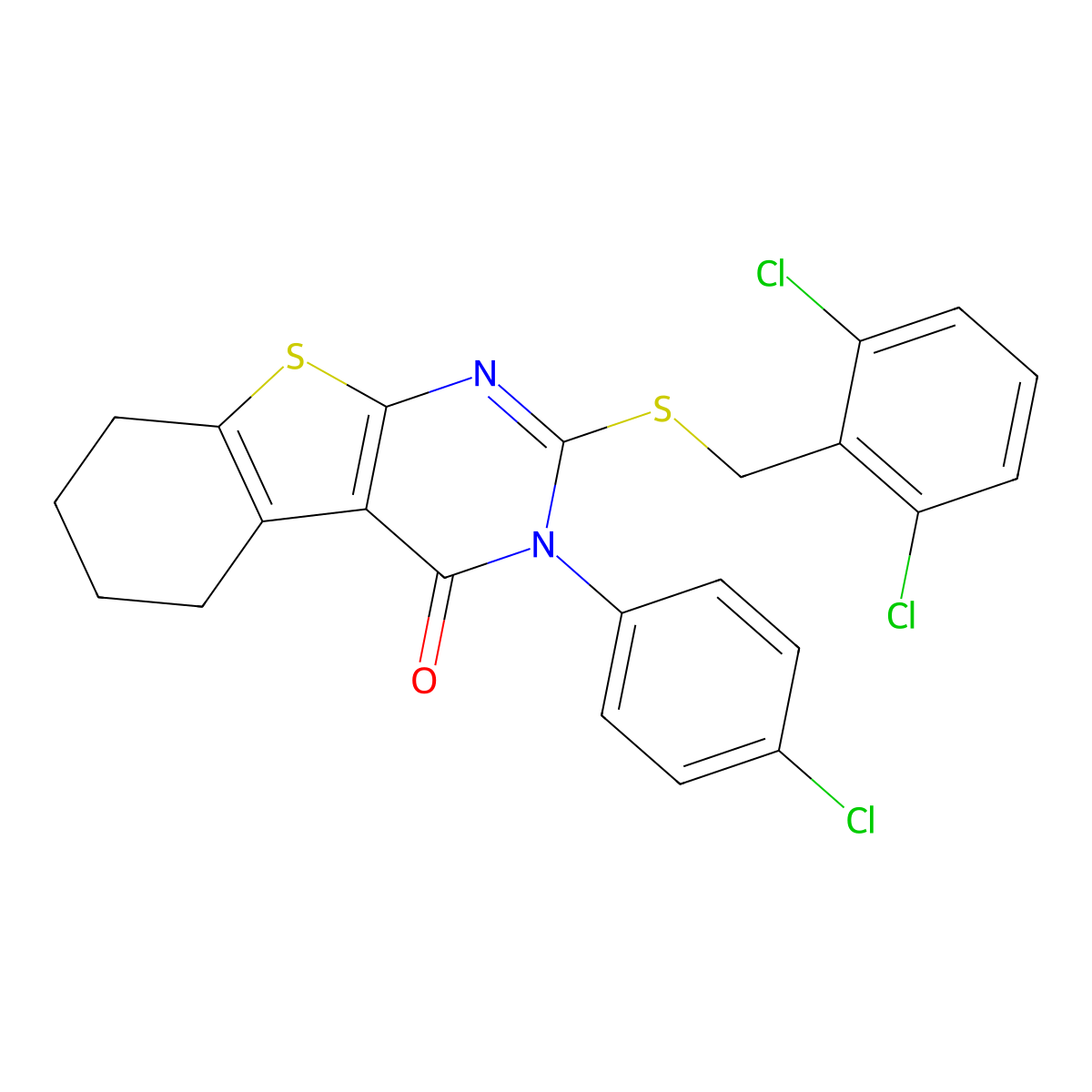 3-(4-chlorophenyl)-2-[(2,6-dichlorobenzyl)sulfanyl]-5,6,7,8-tetrahydro[1]benzothieno[2,3-d]pyrimidin-4(3H)-one molecular structure, CAS 499102-73-7