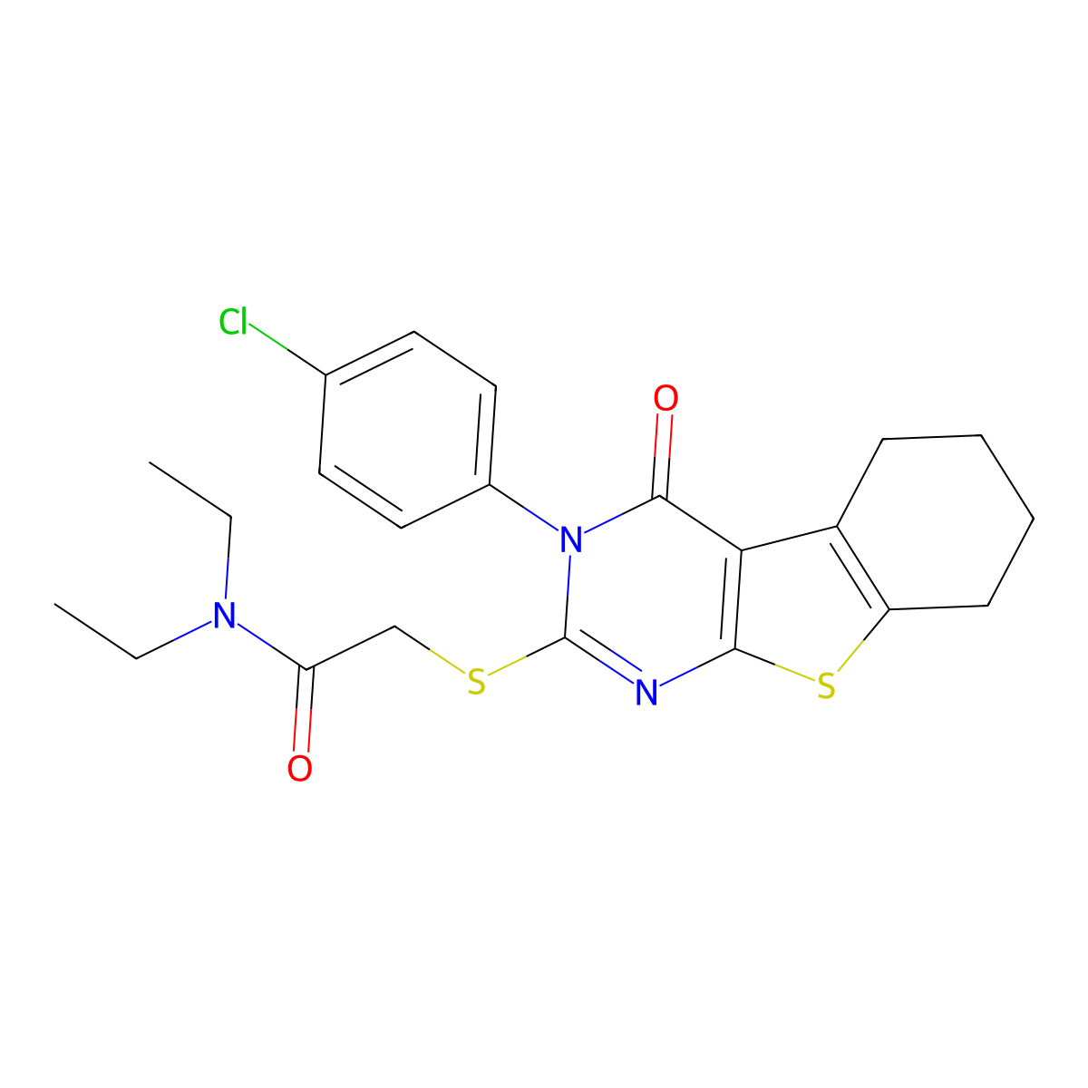 2-{[3-(4-chlorophenyl)-4-oxo-3,4,5,6,7,8-hexahydro[1]benzothieno[2,3-d]pyrimidin-2-yl]sulfanyl}-N,N-diethylacetamide molecular structure, CAS 499102-74-8