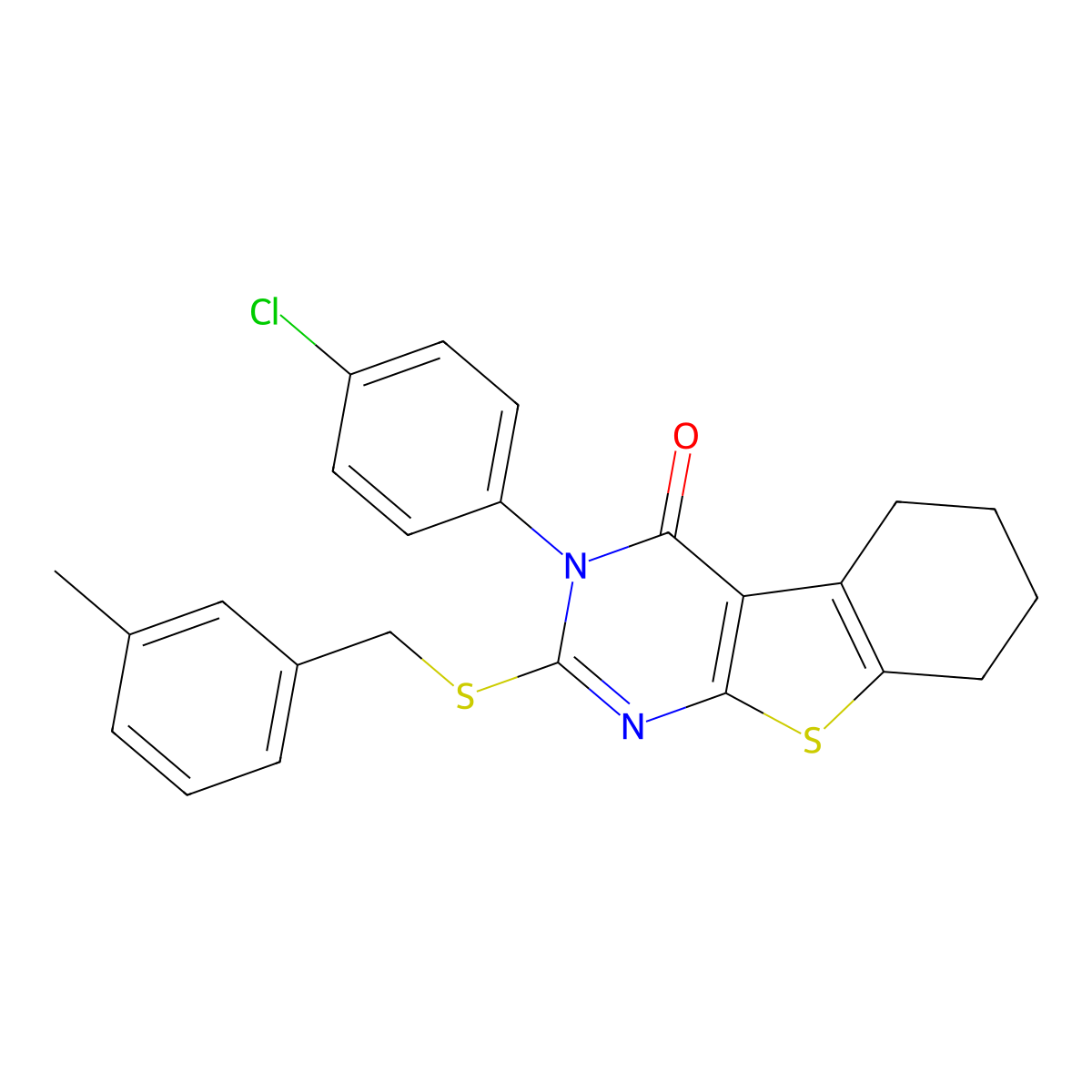 3-(4-chlorophenyl)-2-[(3-methylbenzyl)sulfanyl]-5,6,7,8-tetrahydro[1]benzothieno[2,3-d]pyrimidin-4(3H)-one molecular structure, CAS 499102-81-7