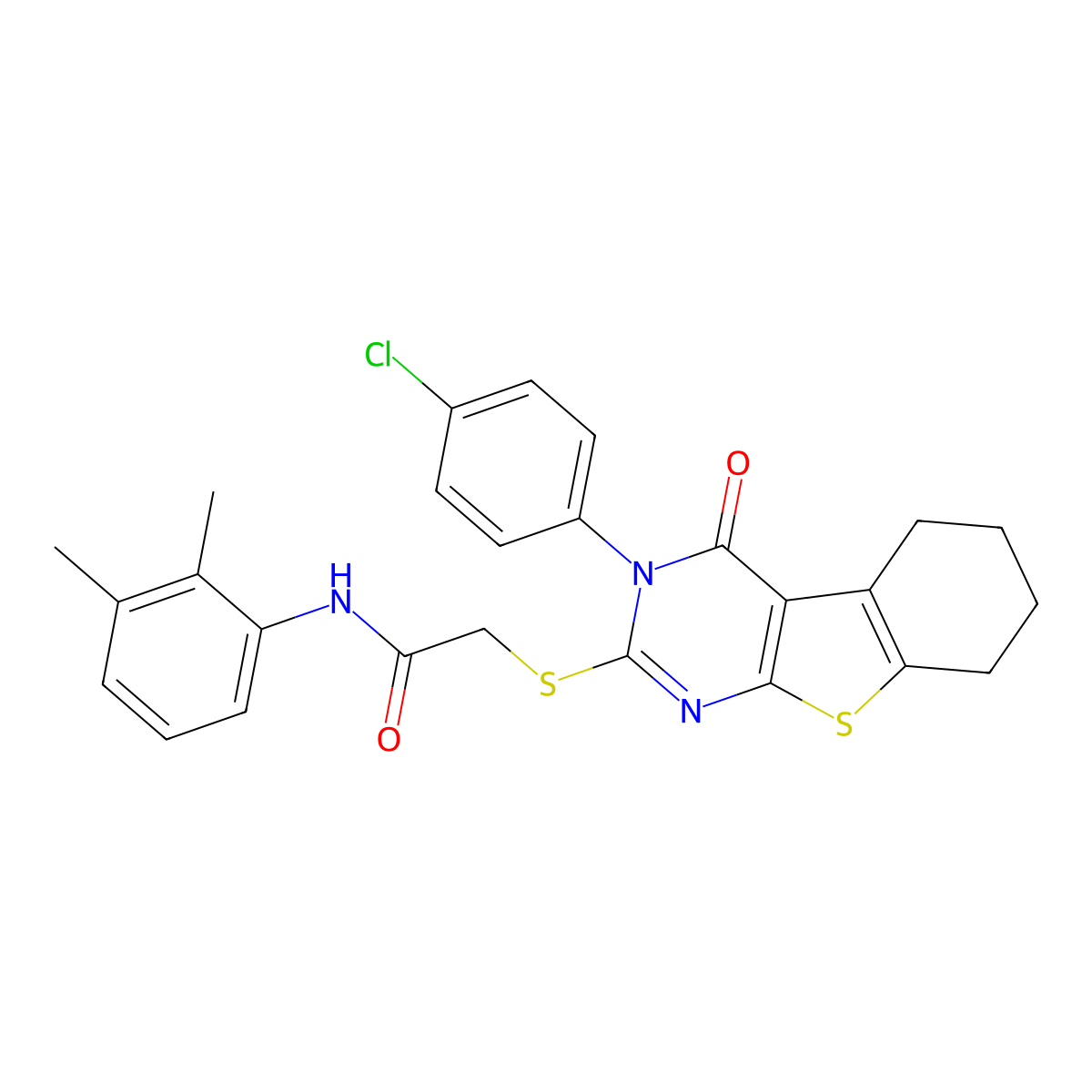 2-{[3-(4-chlorophenyl)-4-oxo-3,4,5,6,7,8-hexahydro[1]benzothieno[2,3-d]pyrimidin-2-yl]sulfanyl}-N-(2,3-dimethylphenyl)acetamide molecular structure, CAS 499102-86-2