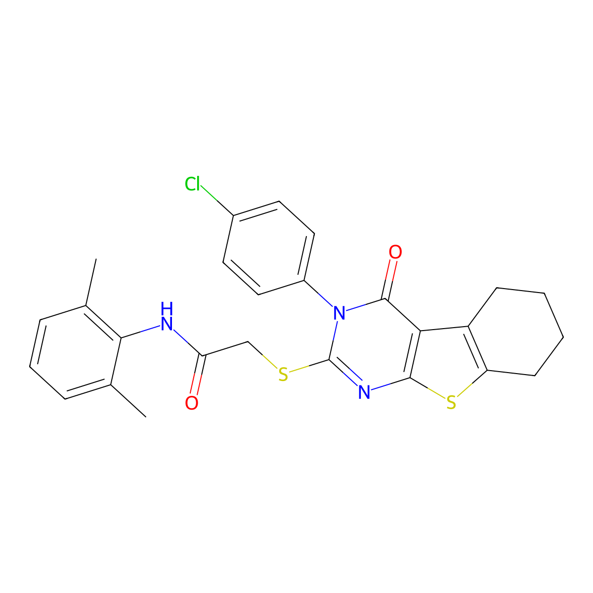 2-{[3-(4-chlorophenyl)-4-oxo-3,4,5,6,7,8-hexahydro[1]benzothieno[2,3-d]pyrimidin-2-yl]sulfanyl}-N-(2,6-dimethylphenyl)acetamide molecular structure, CAS 499102-88-4