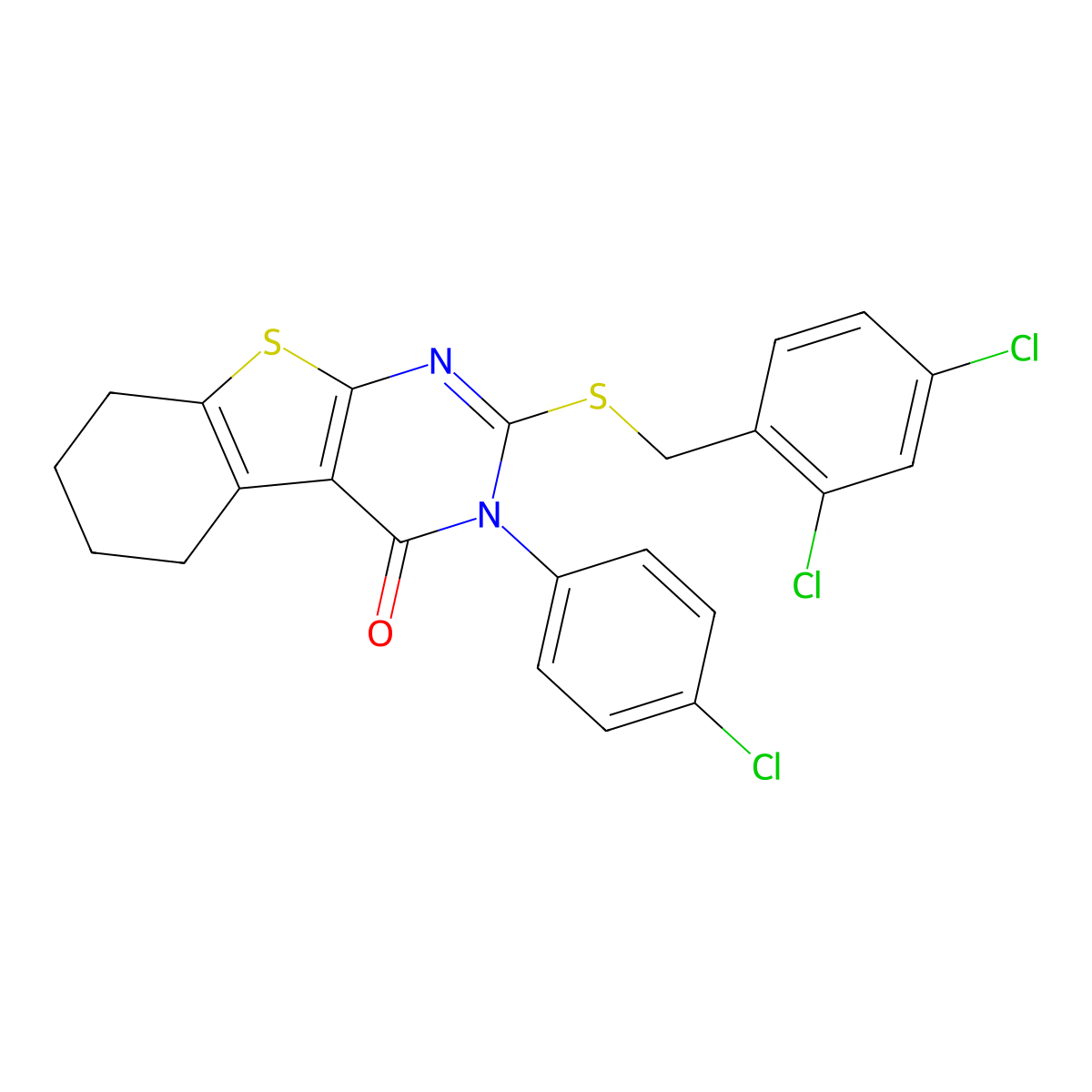 3-(4-chlorophenyl)-2-[(2,4-dichlorobenzyl)sulfanyl]-5,6,7,8-tetrahydro[1]benzothieno[2,3-d]pyrimidin-4(3H)-one molecular structure, CAS 499102-91-9