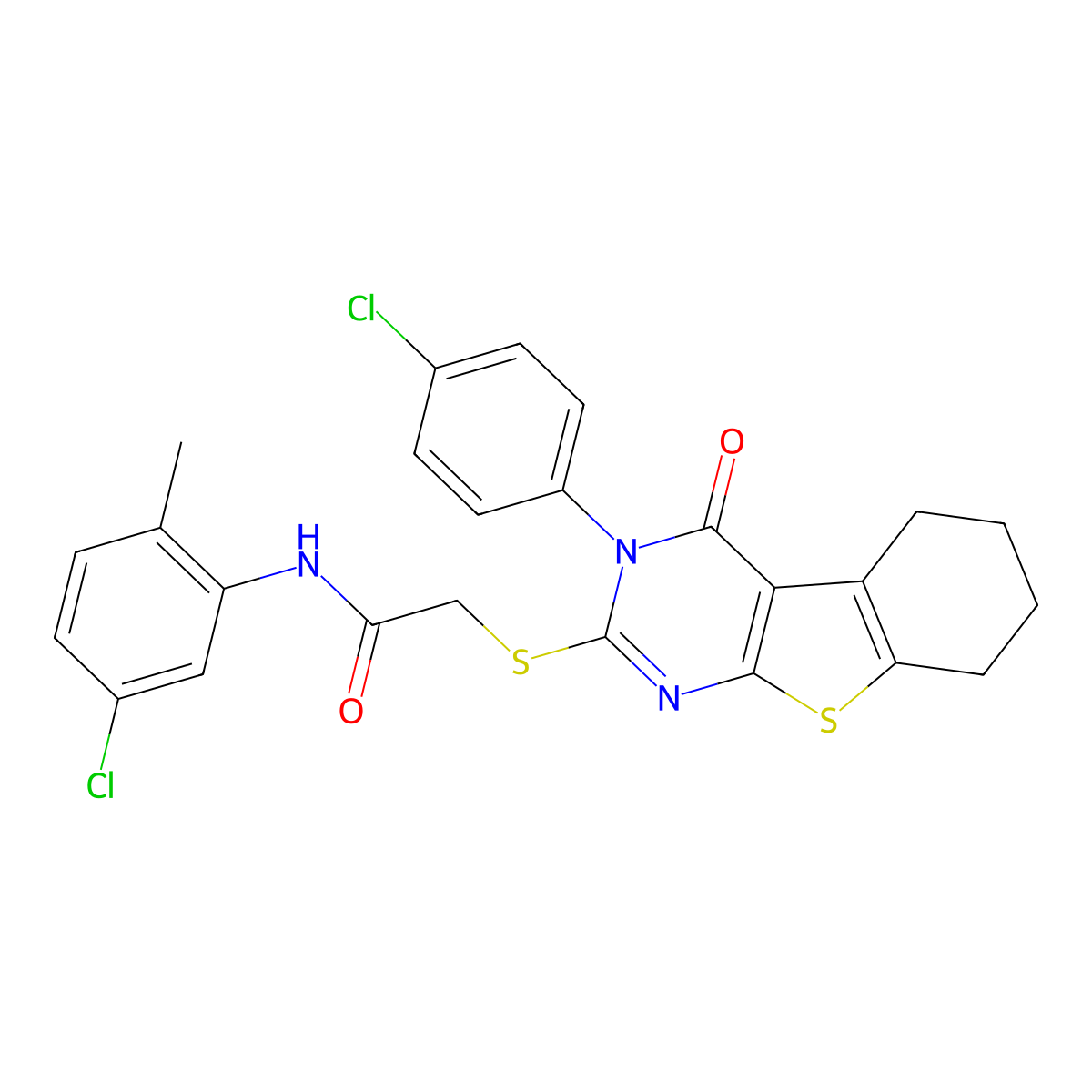 N-(5-chloro-2-methylphenyl)-2-{[3-(4-chlorophenyl)-4-oxo-3,4,5,6,7,8-hexahydro[1]benzothieno[2,3-d]pyrimidin-2-yl]sulfanyl}acetamide molecular structure, CAS 499102-93-1