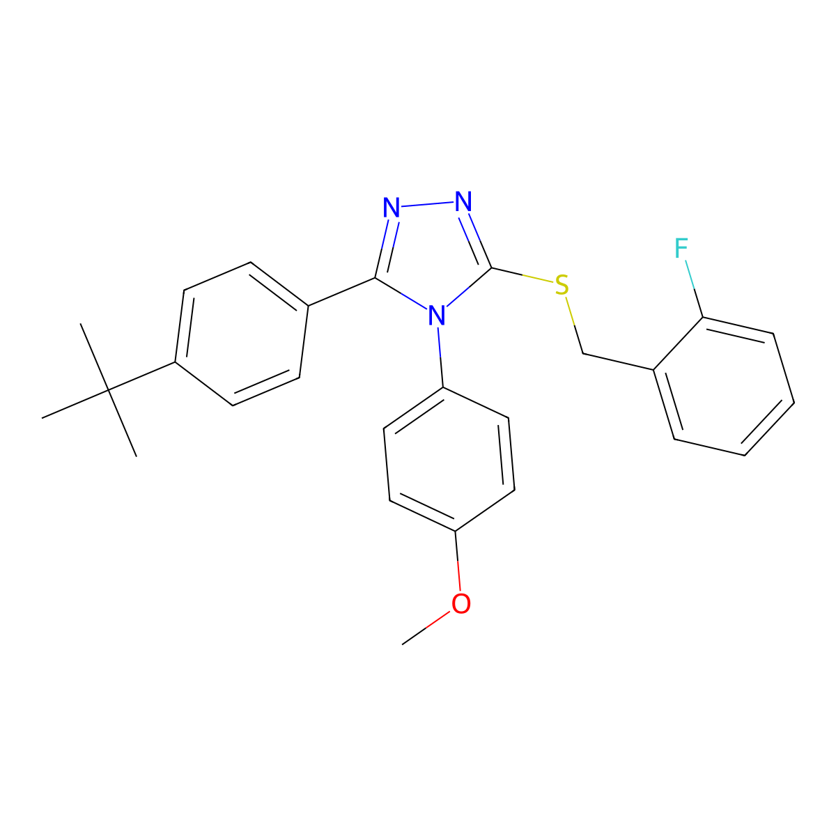3-(4-tert-butylphenyl)-5-[(2-fluorobenzyl)sulfanyl]-4-(4-methoxyphenyl)-4H-1,2,4-triazole molecular structure, CAS 499102-96-4