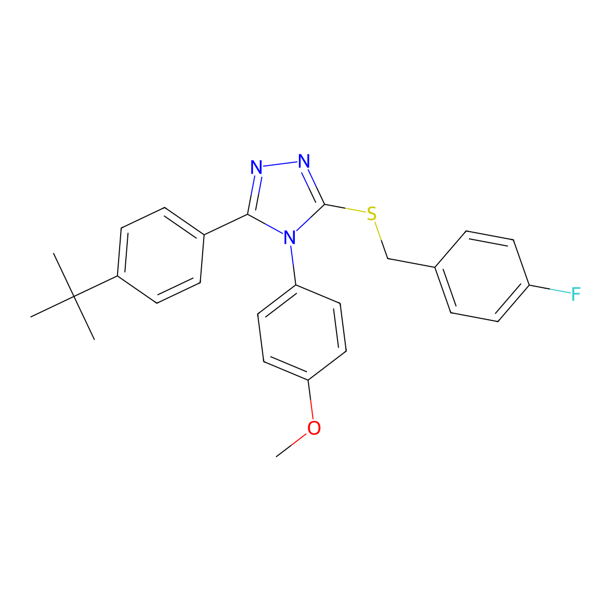 3-(4-tert-butylphenyl)-5-[(4-fluorobenzyl)sulfanyl]-4-(4-methoxyphenyl)-4H-1,2,4-triazole molecular structure, CAS 499102-97-5