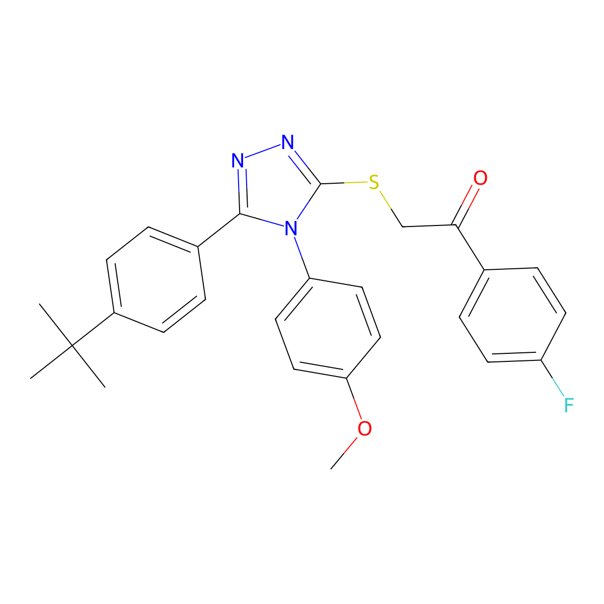 2-{[5-(4-tert-butylphenyl)-4-(4-methoxyphenyl)-4H-1,2,4-triazol-3-yl]sulfanyl}-1-(4-fluorophenyl)ethanone molecular structure, CAS 499102-98-6