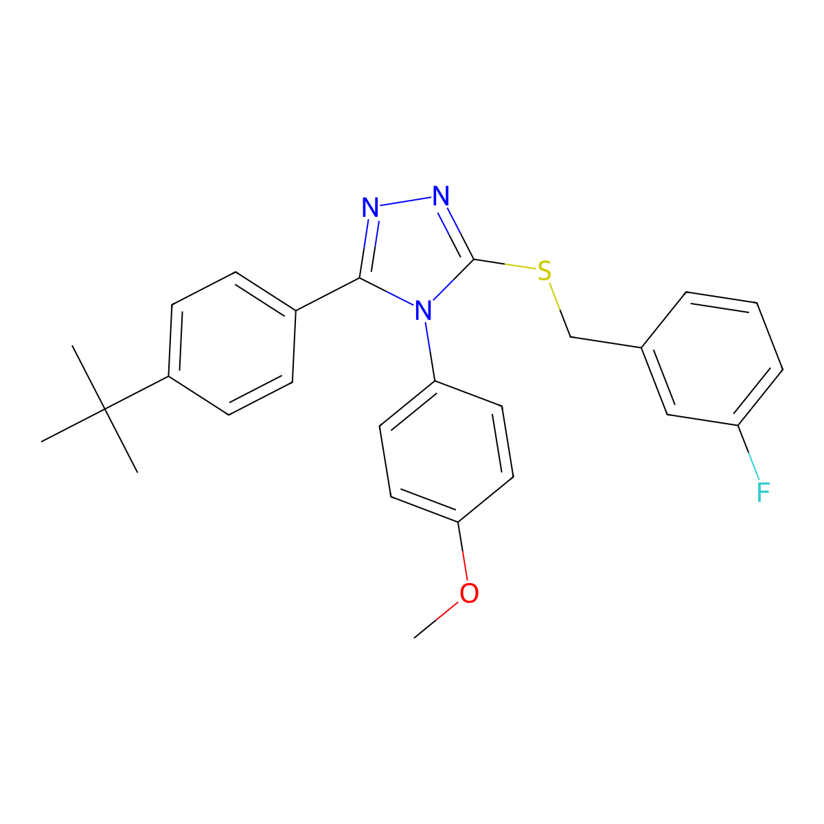 3-(4-tert-butylphenyl)-5-[(3-fluorobenzyl)sulfanyl]-4-(4-methoxyphenyl)-4H-1,2,4-triazole molecular structure, CAS 499102-99-7