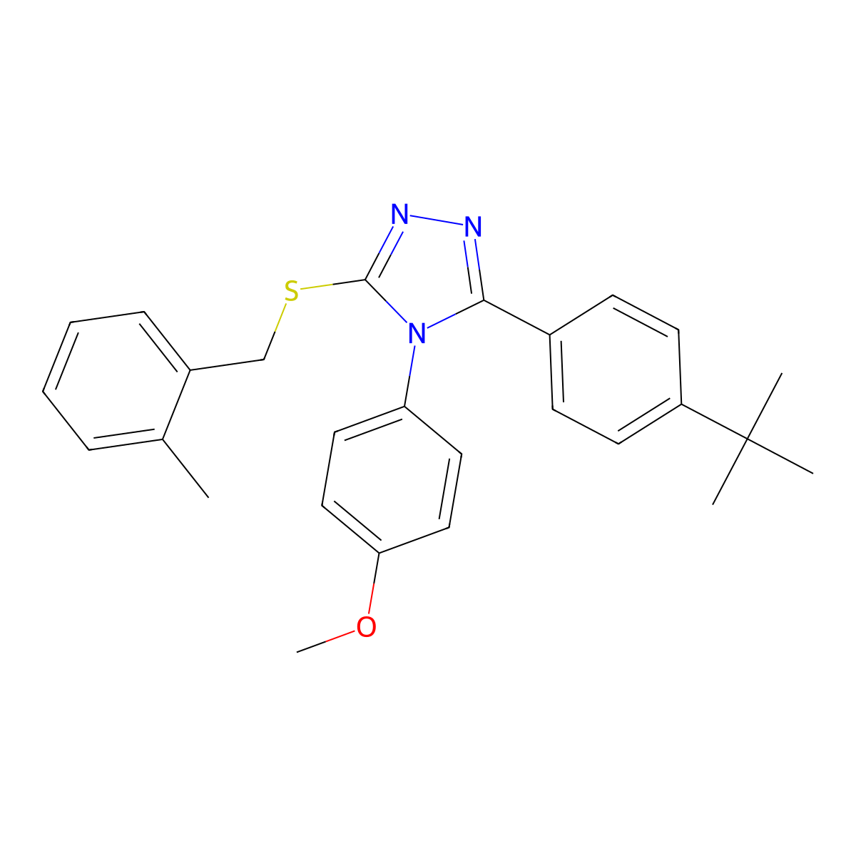 3-(4-tert-butylphenyl)-4-(4-methoxyphenyl)-5-[(2-methylbenzyl)sulfanyl]-4H-1,2,4-triazole molecular structure, CAS 499103-00-3
