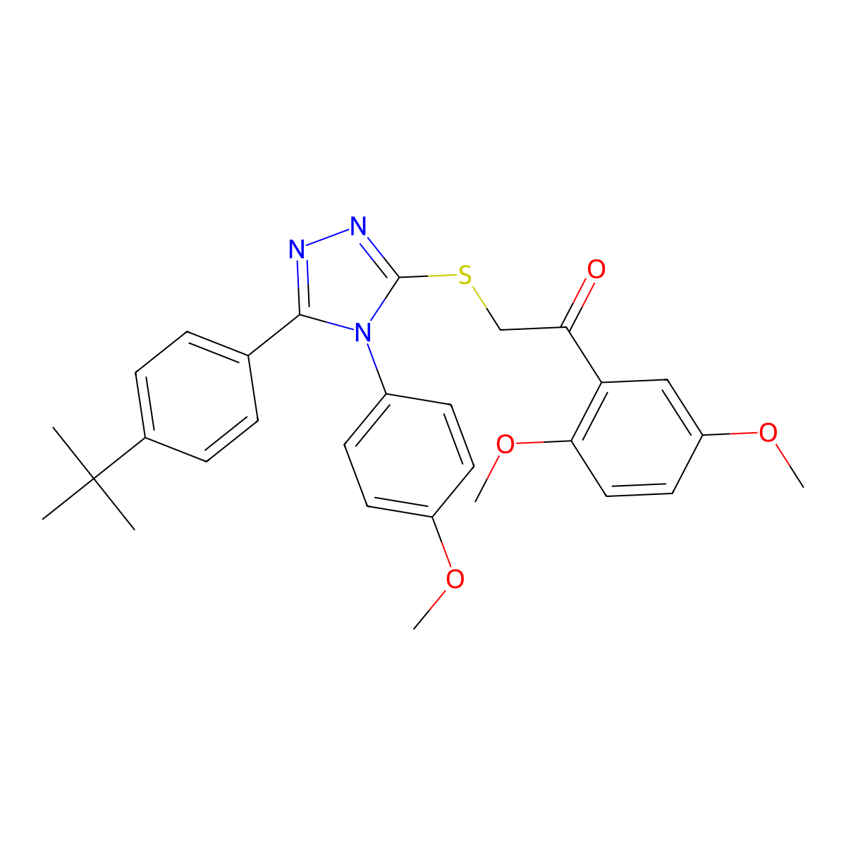 2-{[5-(4-tert-butylphenyl)-4-(4-methoxyphenyl)-4H-1,2,4-triazol-3-yl]sulfanyl}-1-(2,5-dimethoxyphenyl)ethanone molecular structure, CAS 499103-04-7