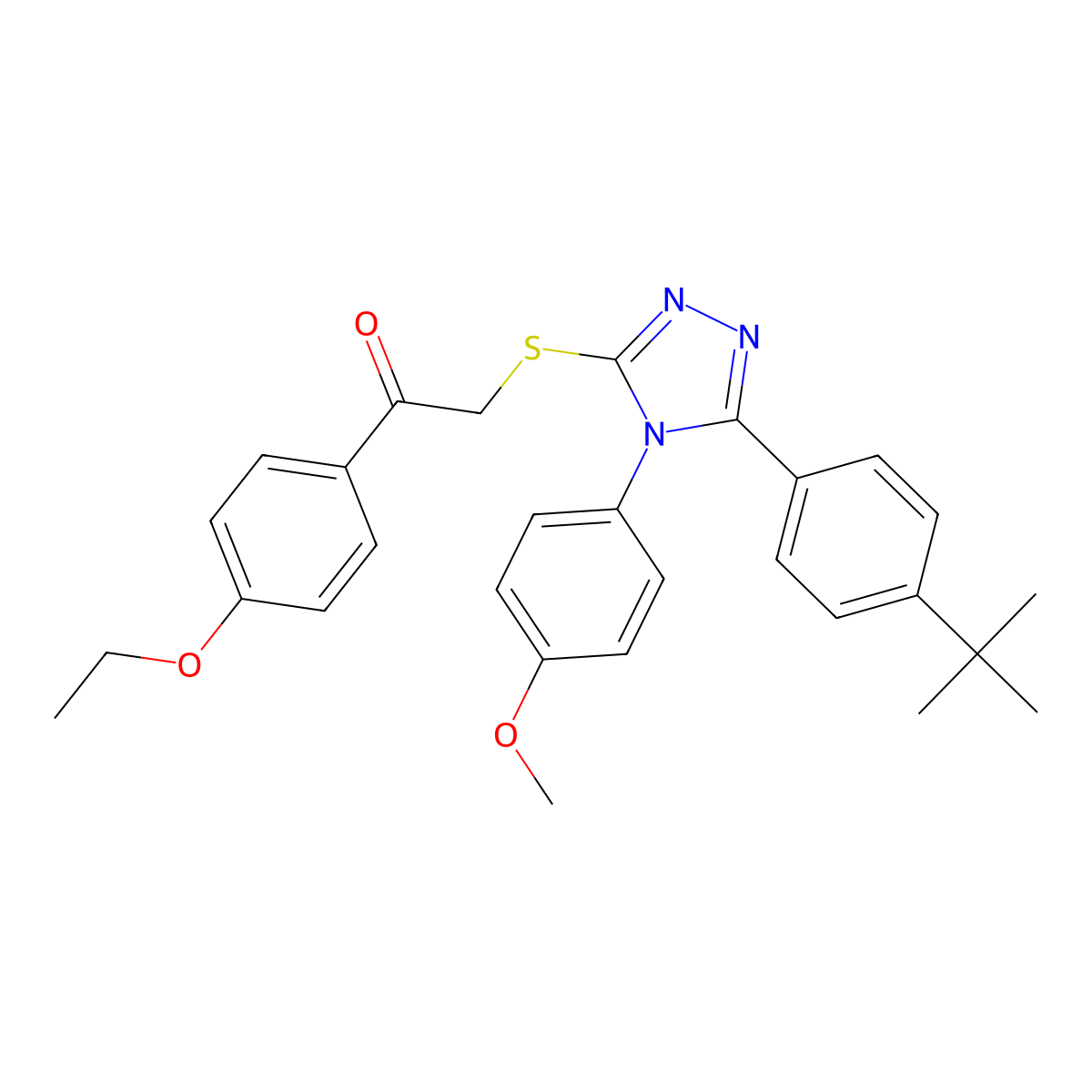 2-{[5-(4-tert-butylphenyl)-4-(4-methoxyphenyl)-4H-1,2,4-triazol-3-yl]sulfanyl}-1-(4-ethoxyphenyl)ethanone molecular structure, CAS 499103-05-8