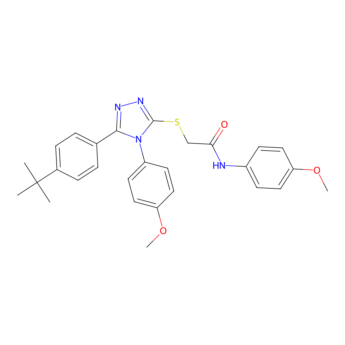 2-{[5-(4-tert-butylphenyl)-4-(4-methoxyphenyl)-4H-1,2,4-triazol-3-yl]sulfanyl}-N-(4-methoxyphenyl)acetamide molecular structure, CAS 499103-06-9