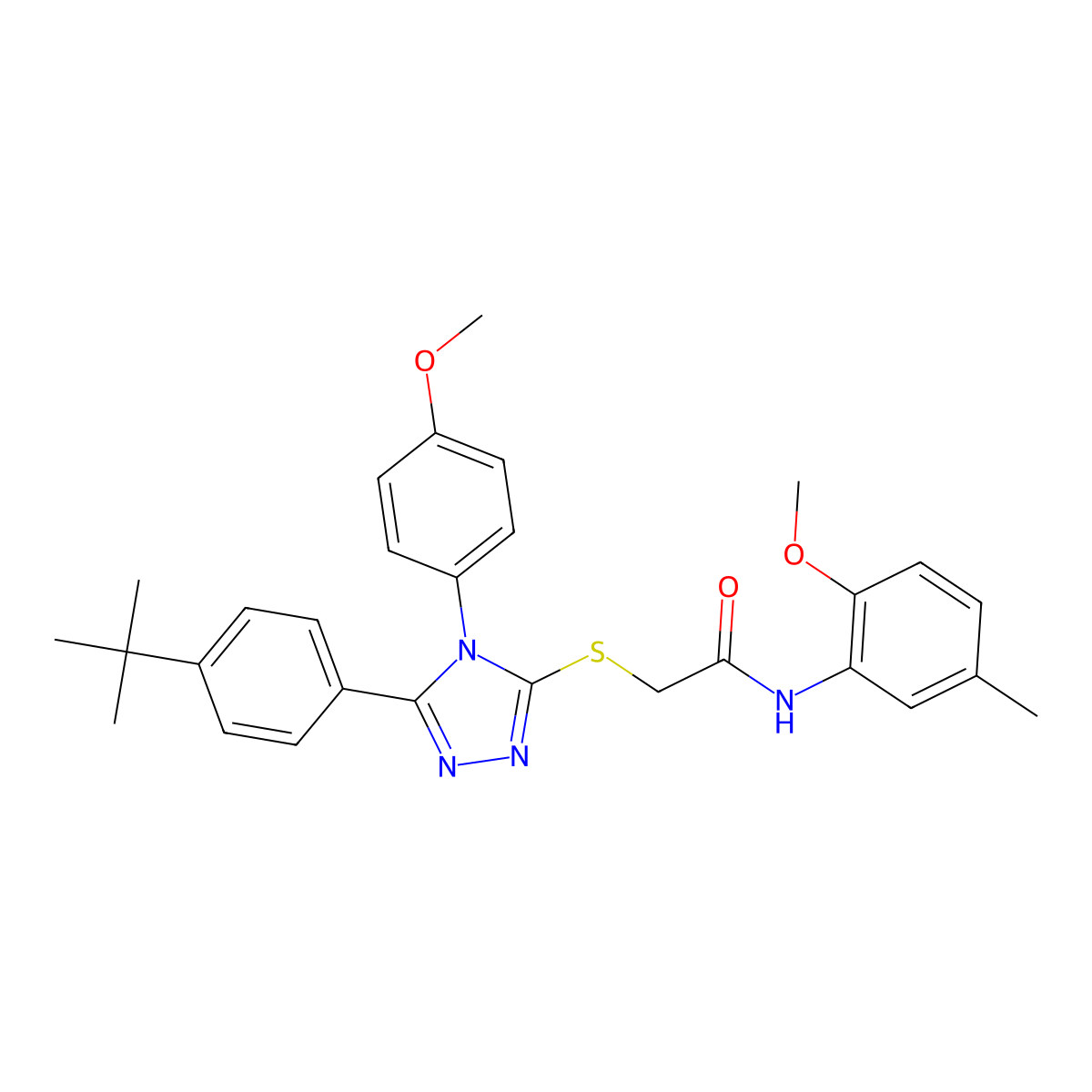 2-{[5-(4-tert-butylphenyl)-4-(4-methoxyphenyl)-4H-1,2,4-triazol-3-yl]sulfanyl}-N-(2-methoxy-5-methylphenyl)acetamide molecular structure, CAS 499103-07-0