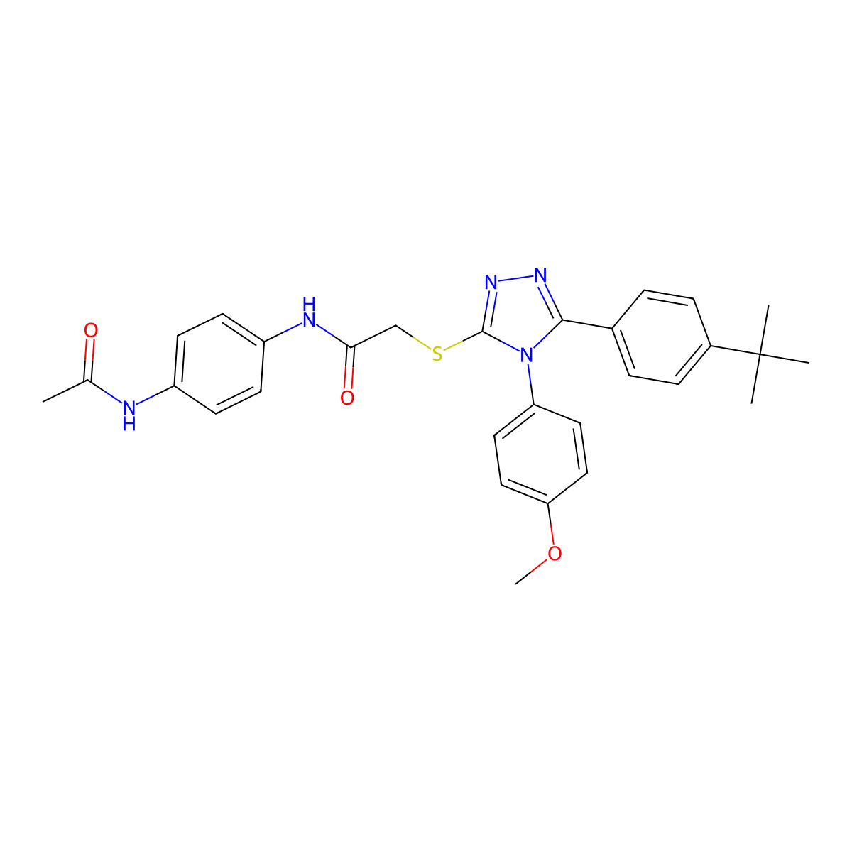 N-[4-(acetylamino)phenyl]-2-{[5-(4-tert-butylphenyl)-4-(4-methoxyphenyl)-4H-1,2,4-triazol-3-yl]sulfanyl}acetamide molecular structure, CAS 499103-08-1