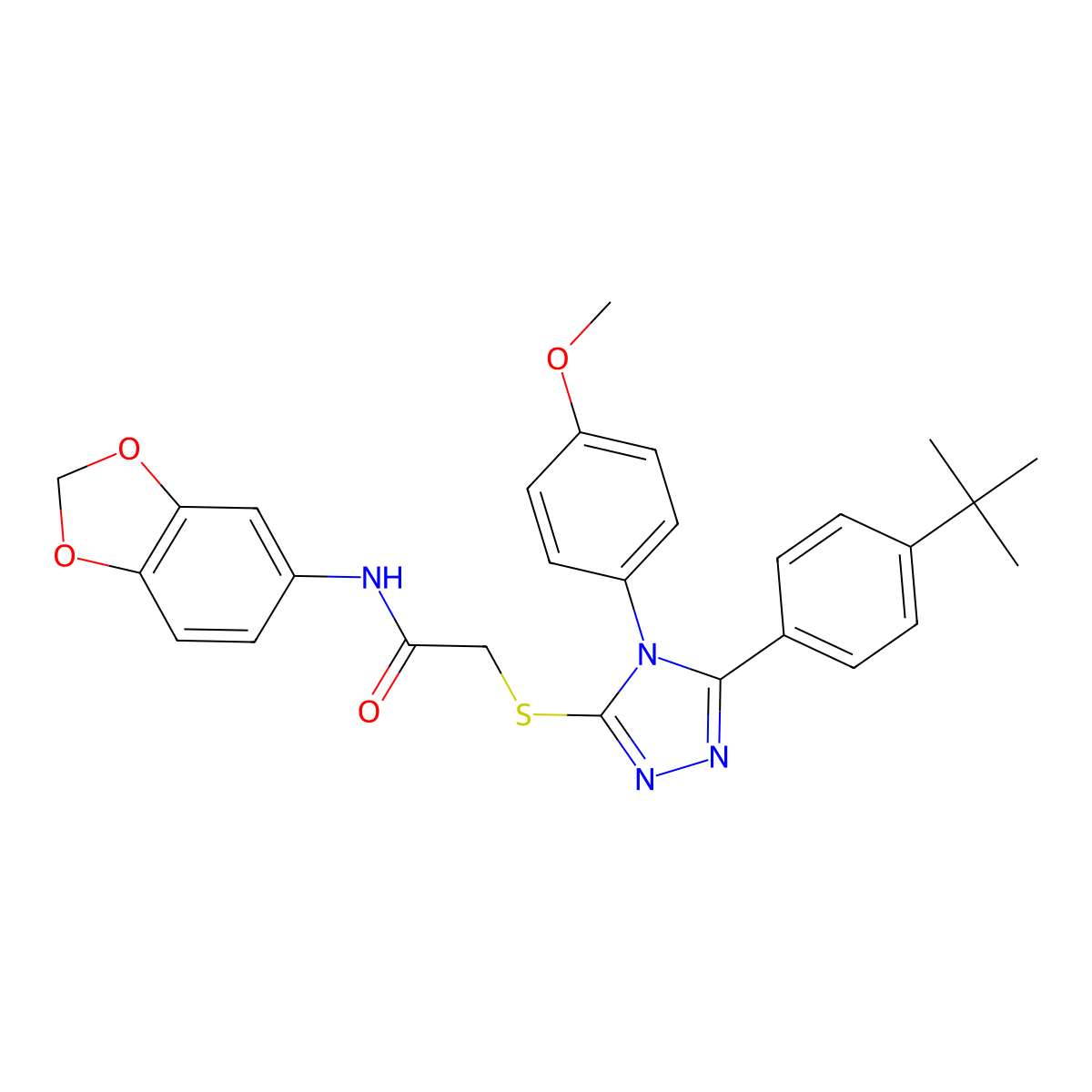 N-(1,3-benzodioxol-5-yl)-2-{[5-(4-tert-butylphenyl)-4-(4-methoxyphenyl)-4H-1,2,4-triazol-3-yl]sulfanyl}acetamide molecular structure, CAS 499103-09-2