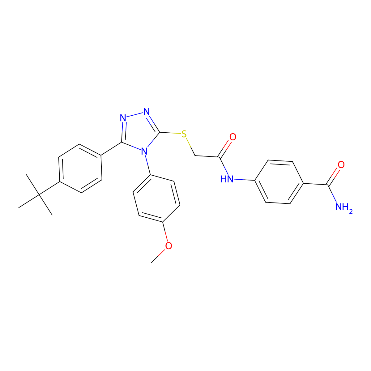 4-[({[5-(4-tert-butylphenyl)-4-(4-methoxyphenyl)-4H-1,2,4-triazol-3-yl]sulfanyl}acetyl)amino]benzamide molecular structure, CAS 499103-11-6