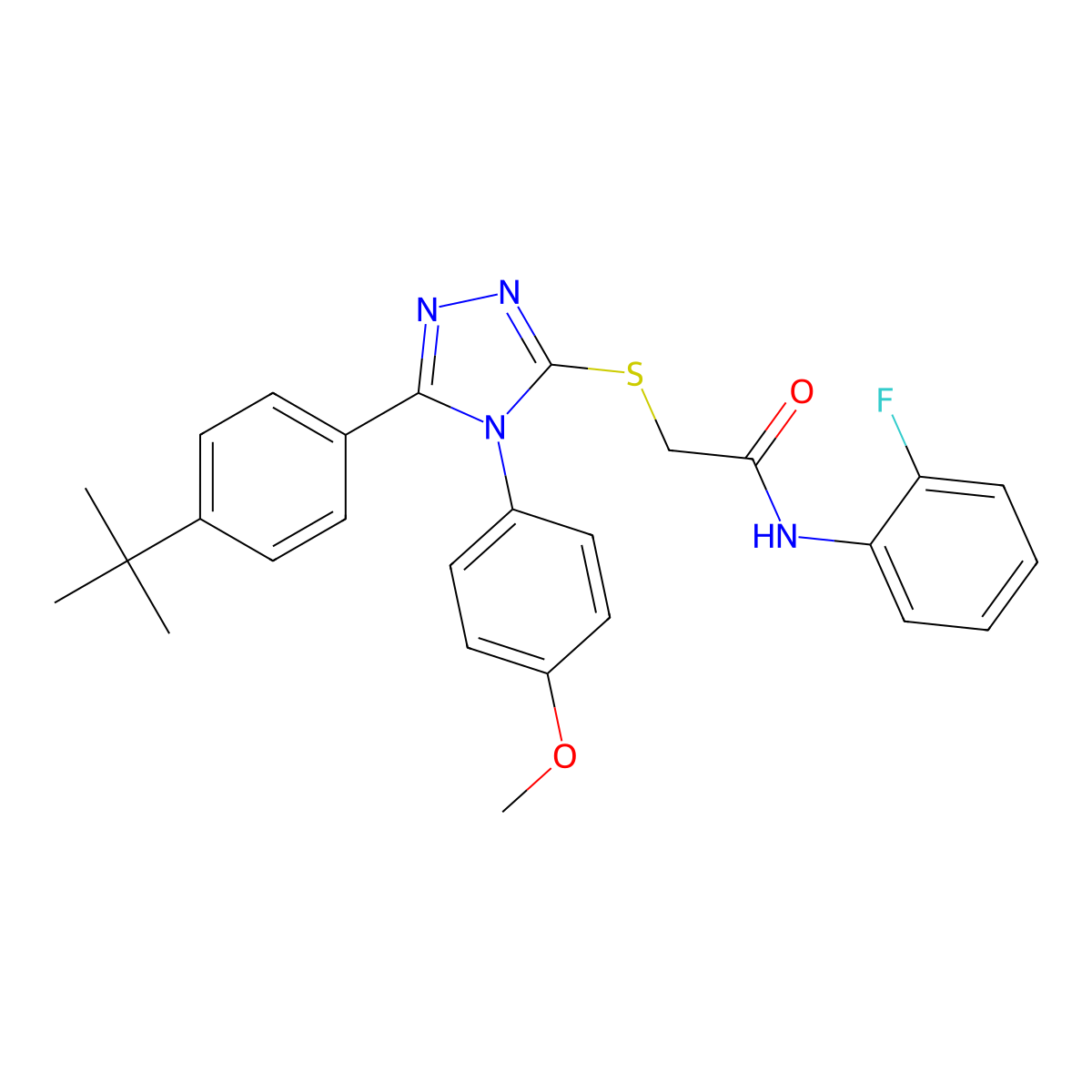 2-{[5-(4-tert-butylphenyl)-4-(4-methoxyphenyl)-4H-1,2,4-triazol-3-yl]sulfanyl}-N-(2-fluorophenyl)acetamide molecular structure, CAS 499103-12-7