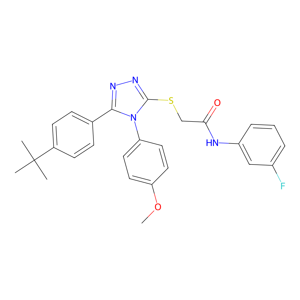 2-{[5-(4-tert-butylphenyl)-4-(4-methoxyphenyl)-4H-1,2,4-triazol-3-yl]sulfanyl}-N-(3-fluorophenyl)acetamide molecular structure, CAS 499103-14-9