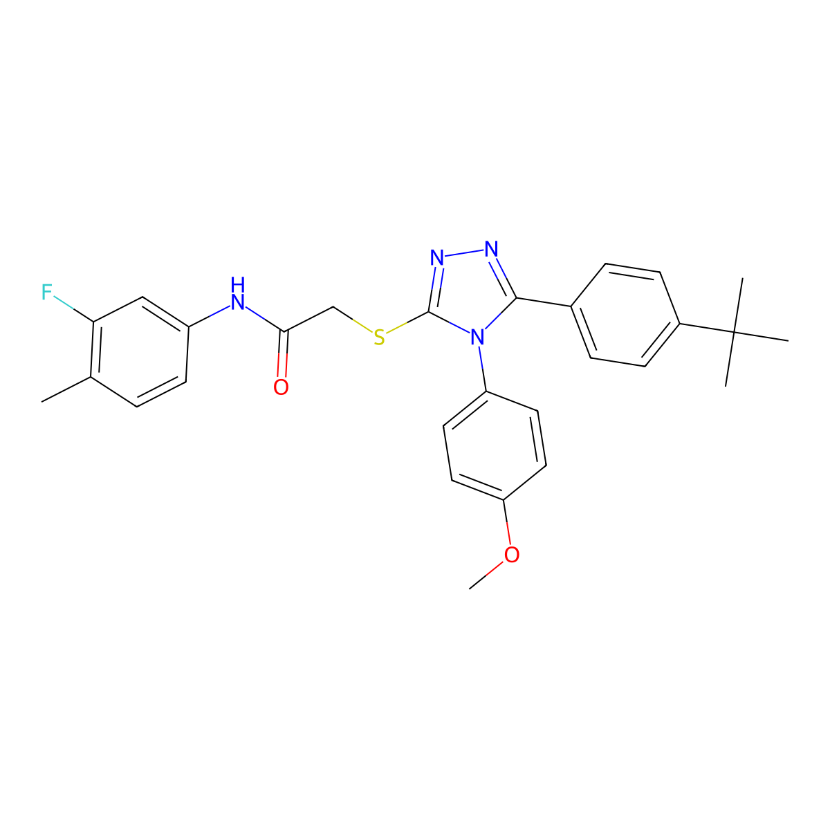 2-{[5-(4-tert-butylphenyl)-4-(4-methoxyphenyl)-4H-1,2,4-triazol-3-yl]sulfanyl}-N-(3-fluoro-4-methylphenyl)acetamide molecular structure, CAS 499103-16-1