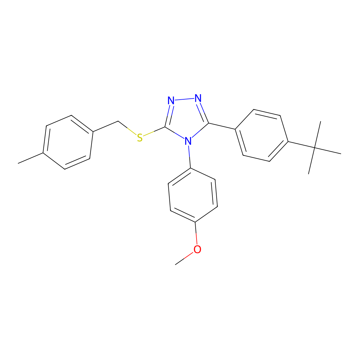 3-(4-tert-butylphenyl)-4-(4-methoxyphenyl)-5-[(4-methylbenzyl)sulfanyl]-4H-1,2,4-triazole molecular structure, CAS 499103-22-9