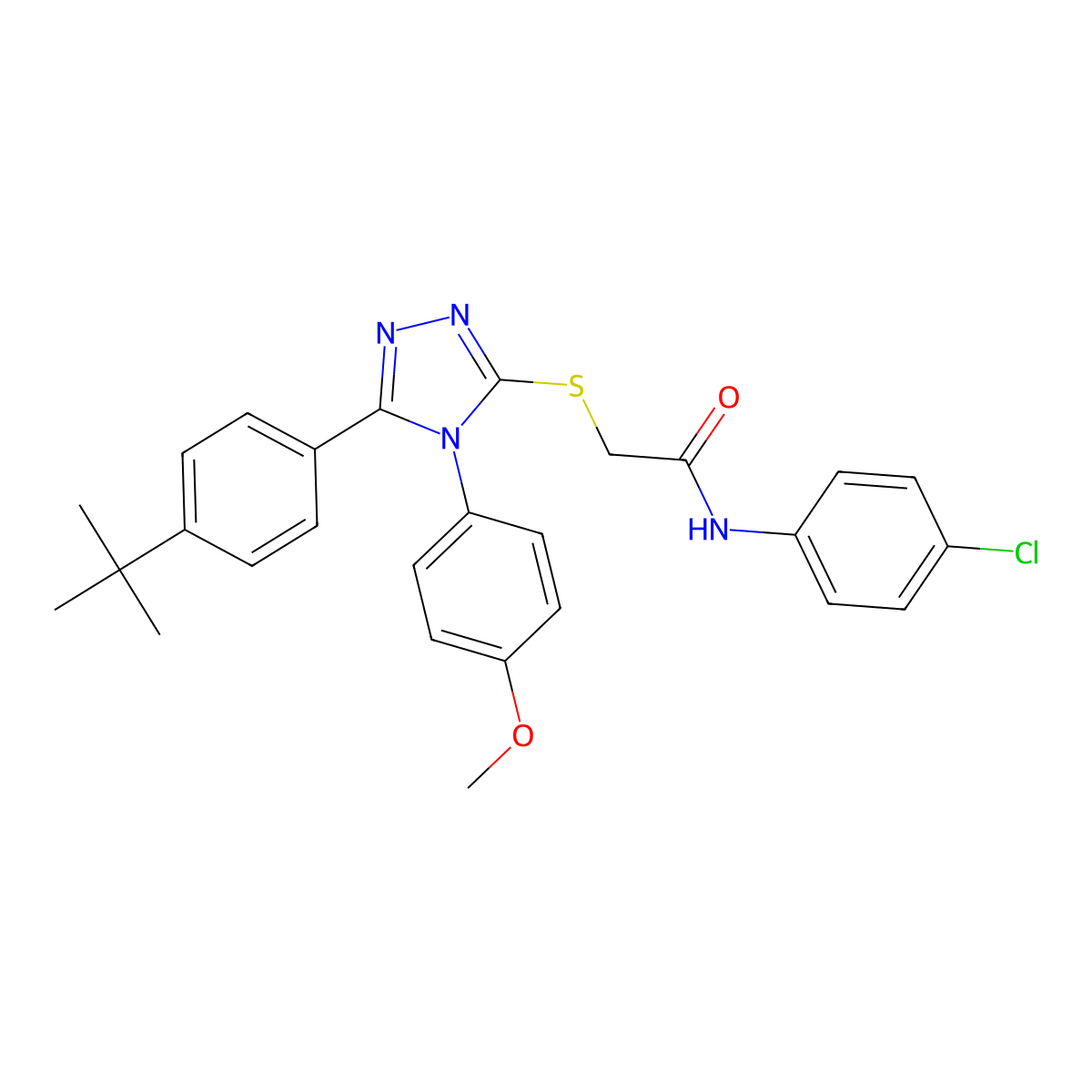 2-{[5-(4-tert-butylphenyl)-4-(4-methoxyphenyl)-4H-1,2,4-triazol-3-yl]sulfanyl}-N-(4-chlorophenyl)acetamide molecular structure, CAS 499103-23-0