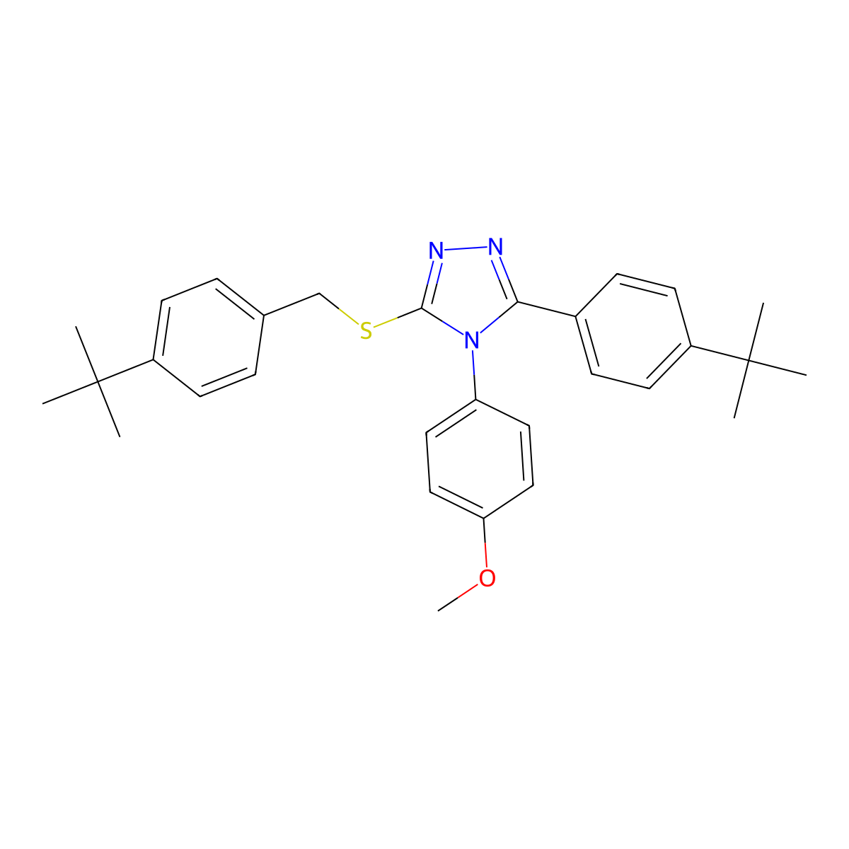 3-[(4-tert-butylbenzyl)sulfanyl]-5-(4-tert-butylphenyl)-4-(4-methoxyphenyl)-4H-1,2,4-triazole molecular structure, CAS 499103-28-5